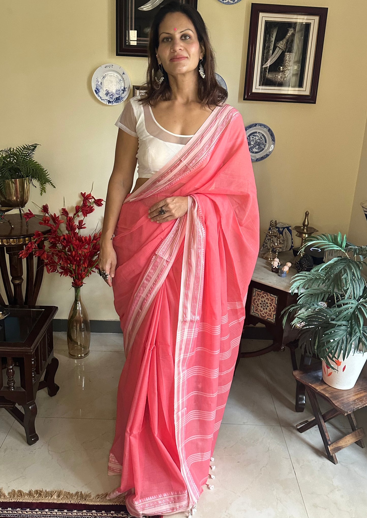 Soft Handloom Cotton with Zari Woven Borders - Raahini