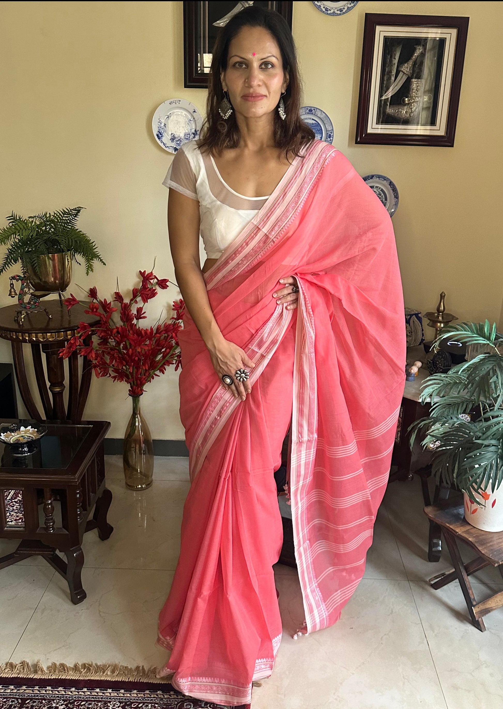 Soft Handloom Cotton with Zari Woven Borders - Raahini