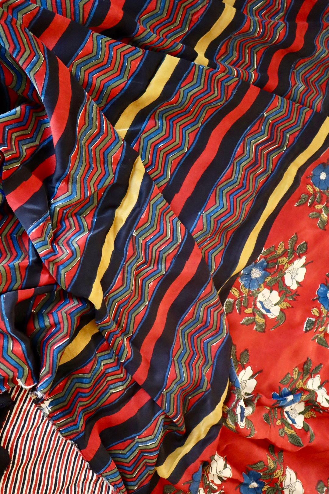 Bright Red Natural Dye Floral Handblock Print Modal Silk Saree (Copy)