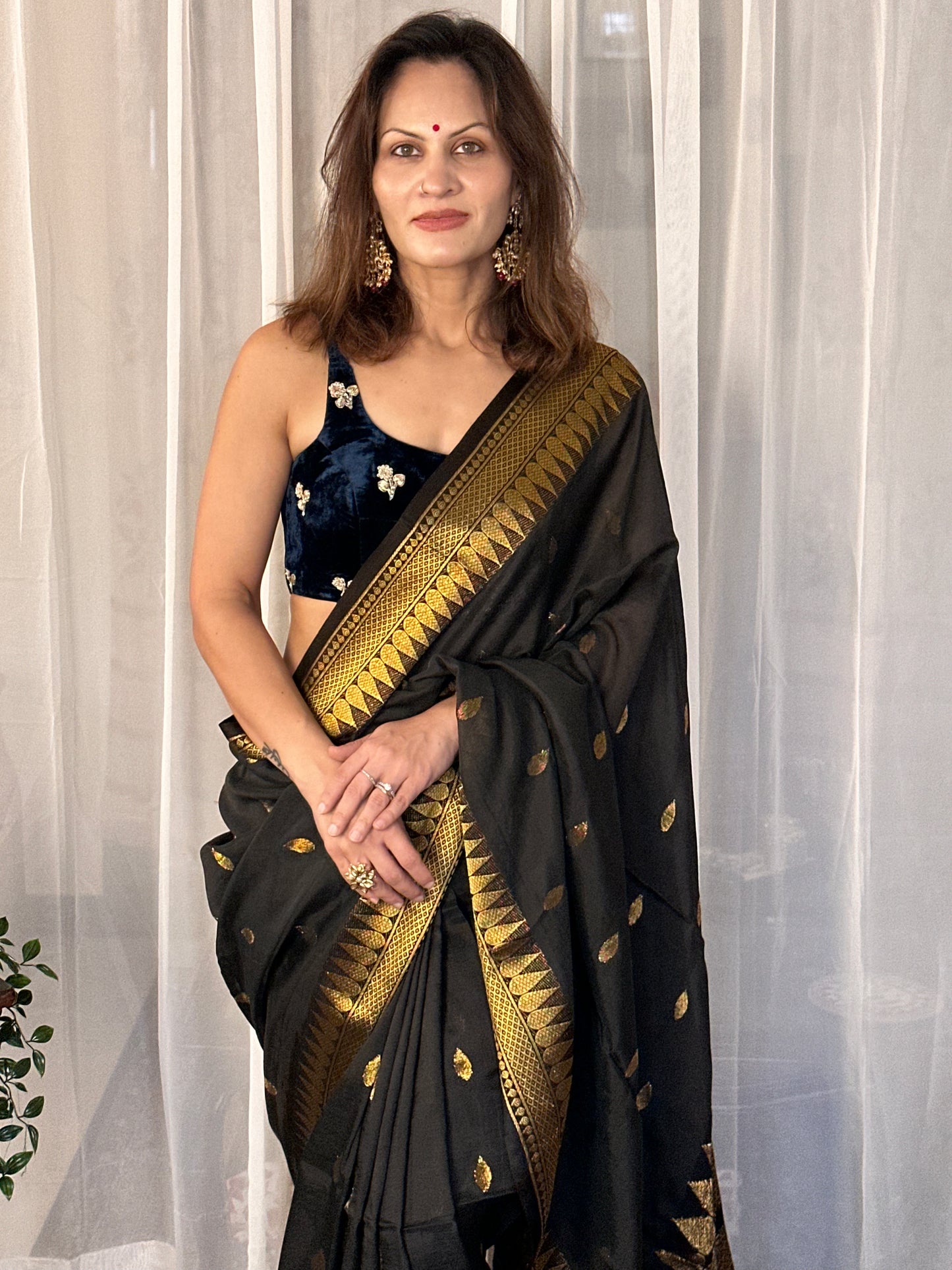 Black Pure Katan Silk and Cotton Banarasi Sari with Zari Work