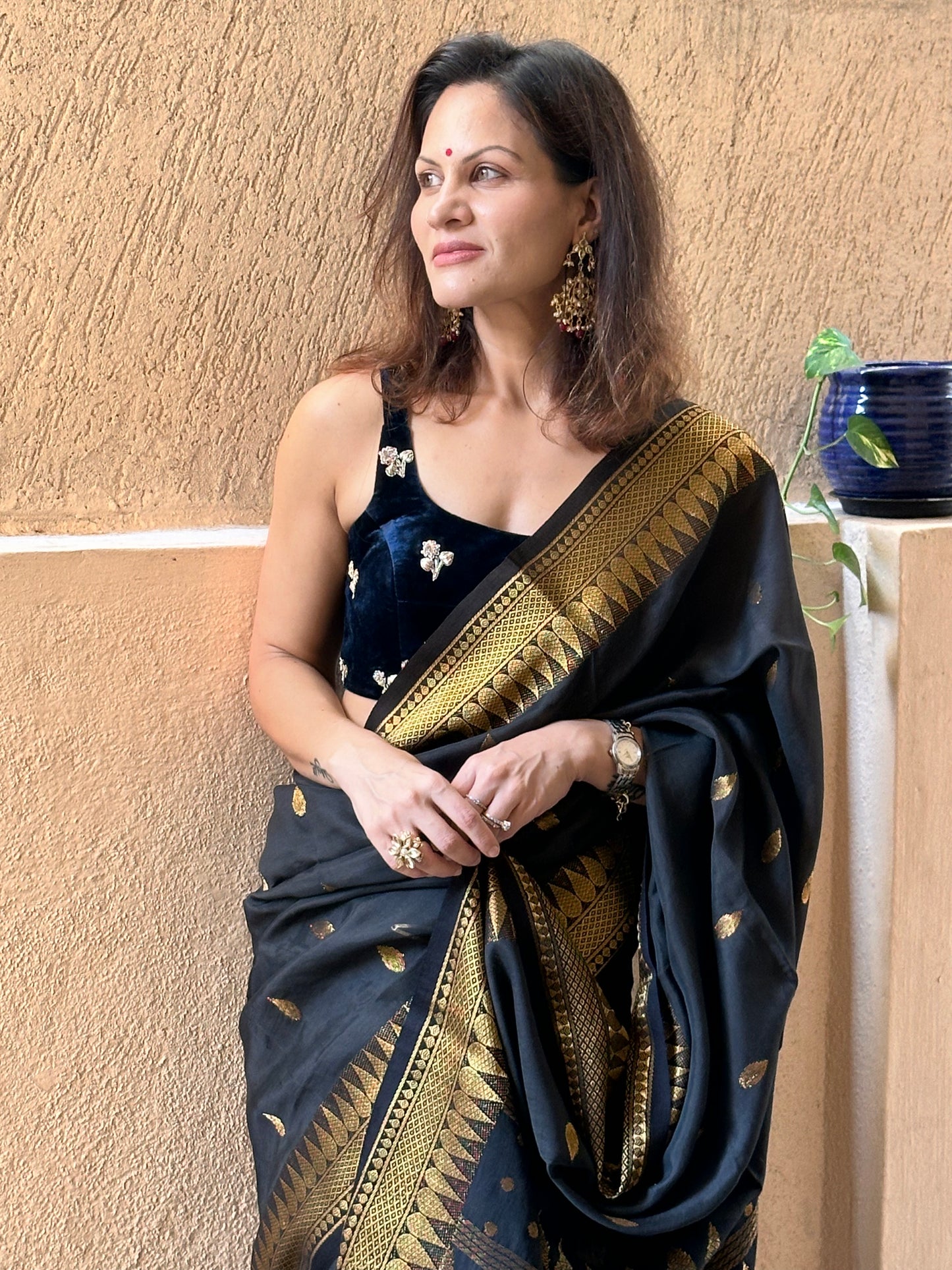 Black Pure Katan Silk and Cotton Banarasi Sari with Zari Work