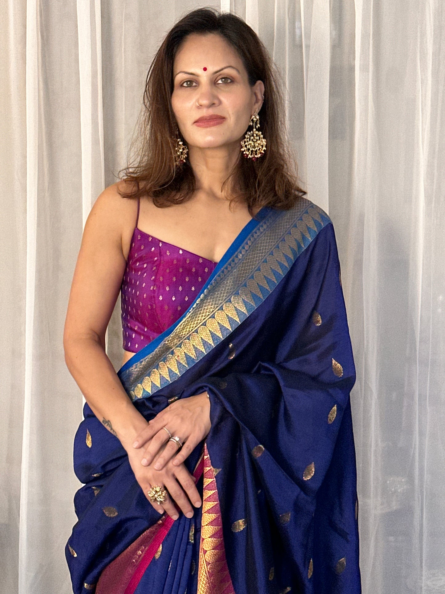 Blue Pure Katan Silk and Cotton Banarasi Sari with Zari Work