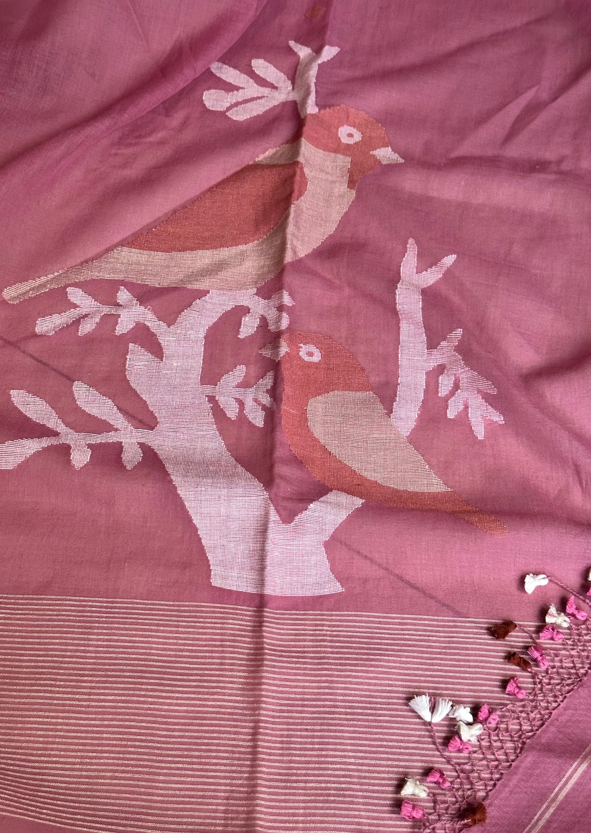 Hand Spun Pure Fine Cotton Jamdani Sari - Raahini