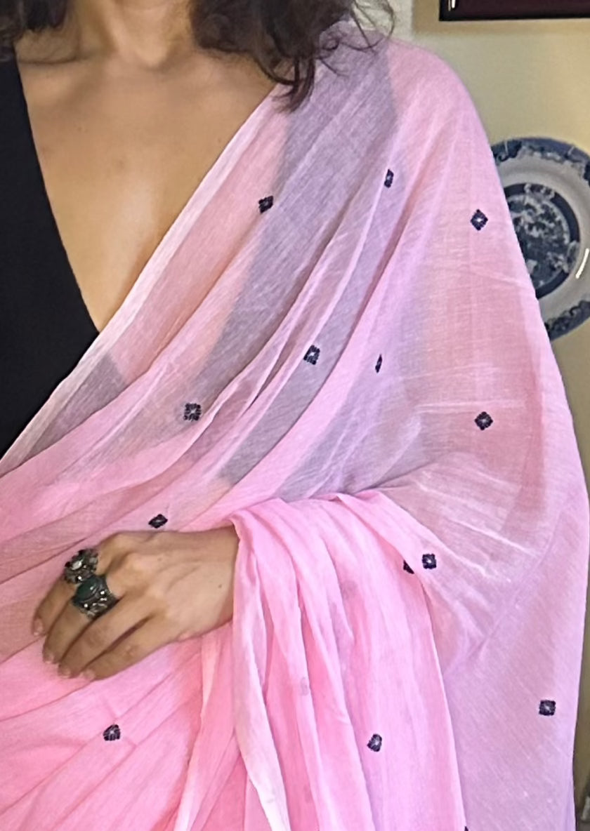 Hand spun pure Cotton jamdani sari with Butis - Raahini