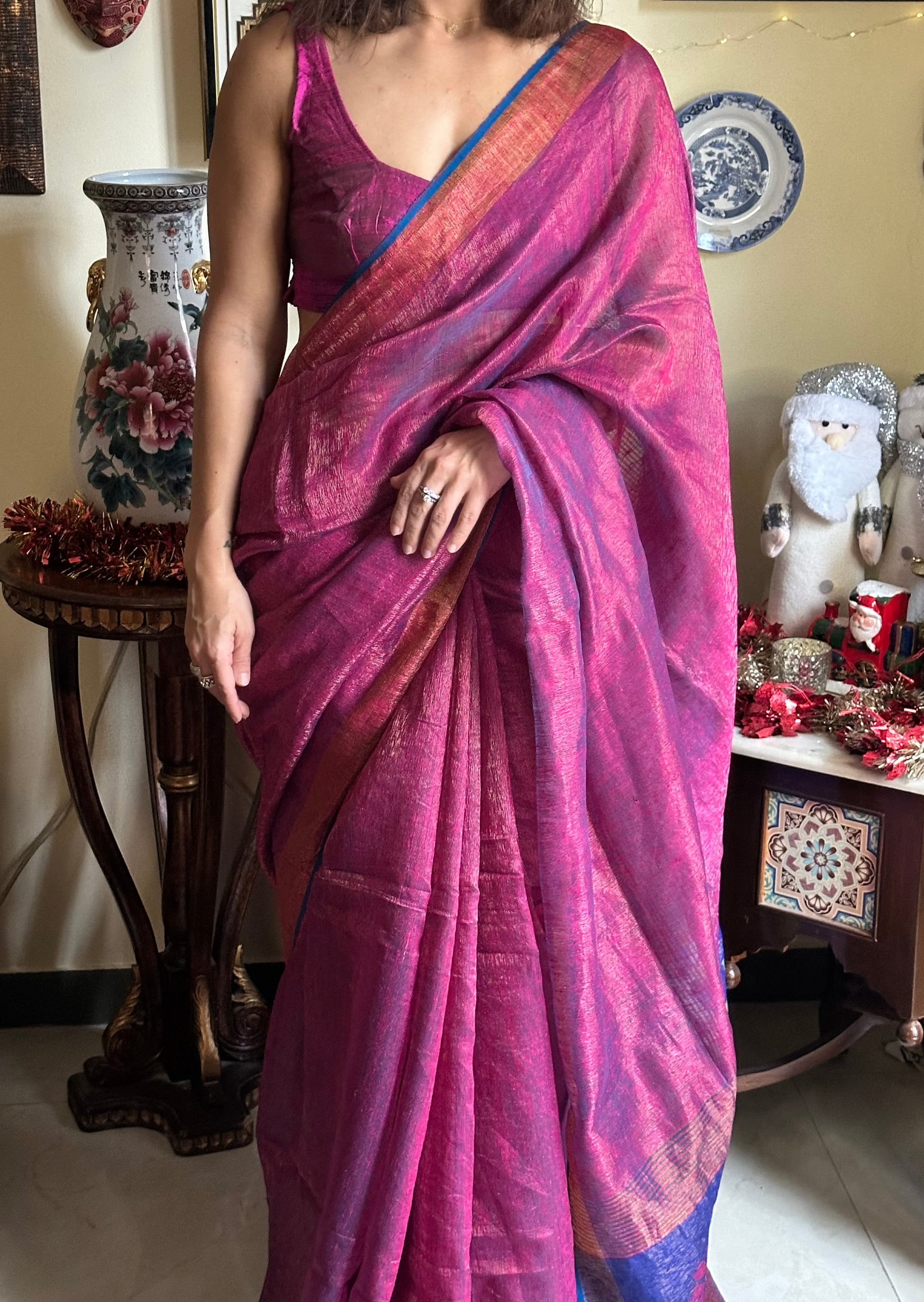 Matka Silk Tissue with Intricate Jamdani Work Over Pallu - Raahini