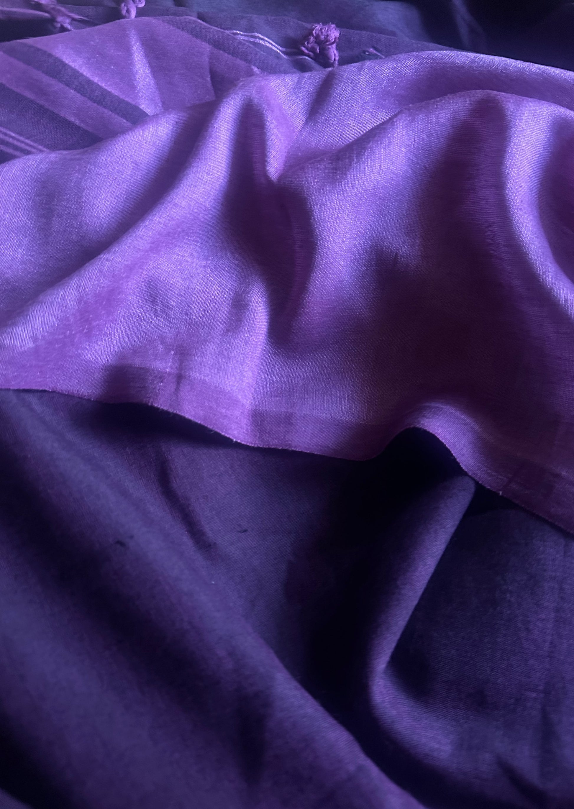 Purple Cotton and Wool Blend Sari - Raahini