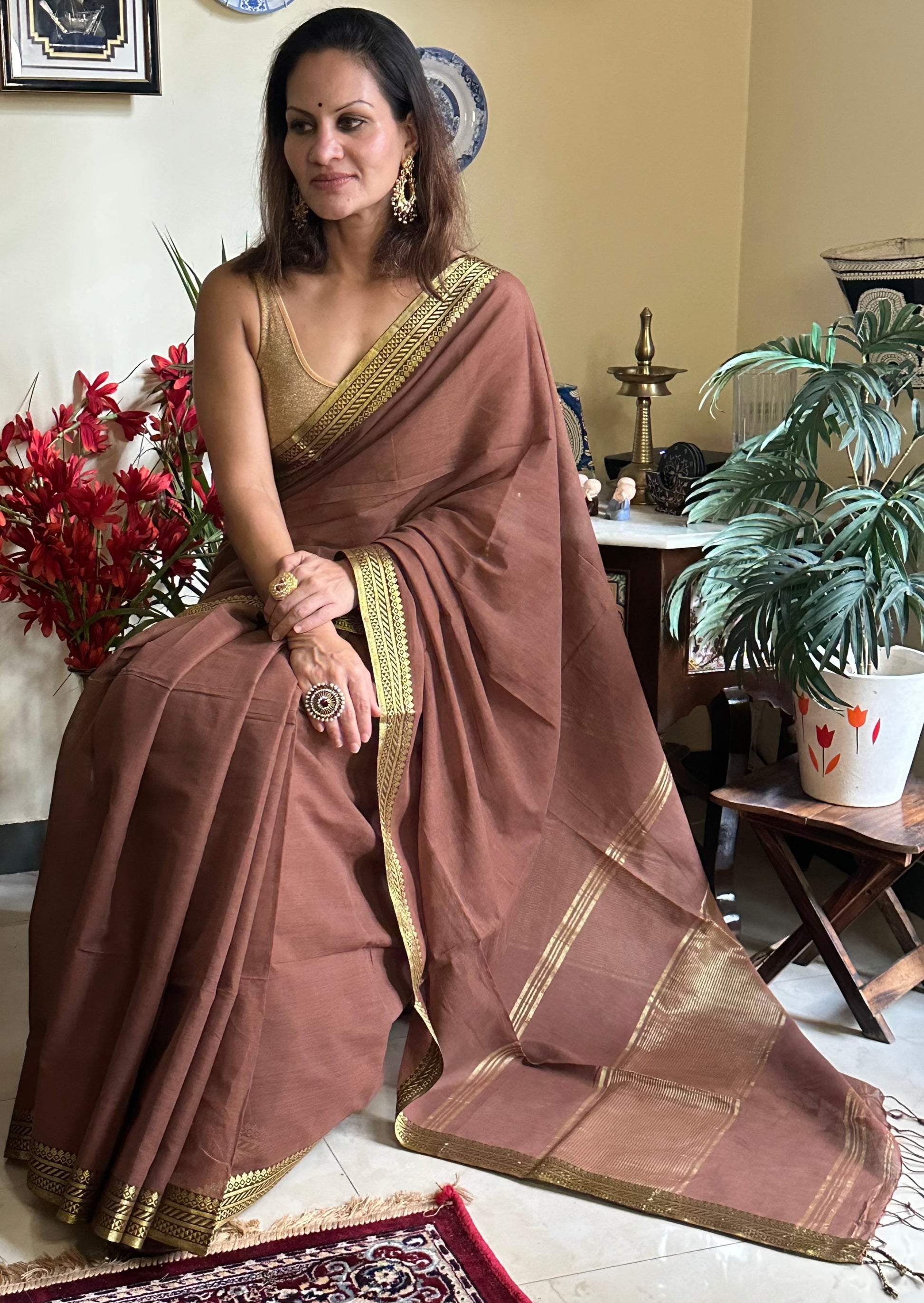 Hand spun Organic Cotton with Zari Woven border - Raahini