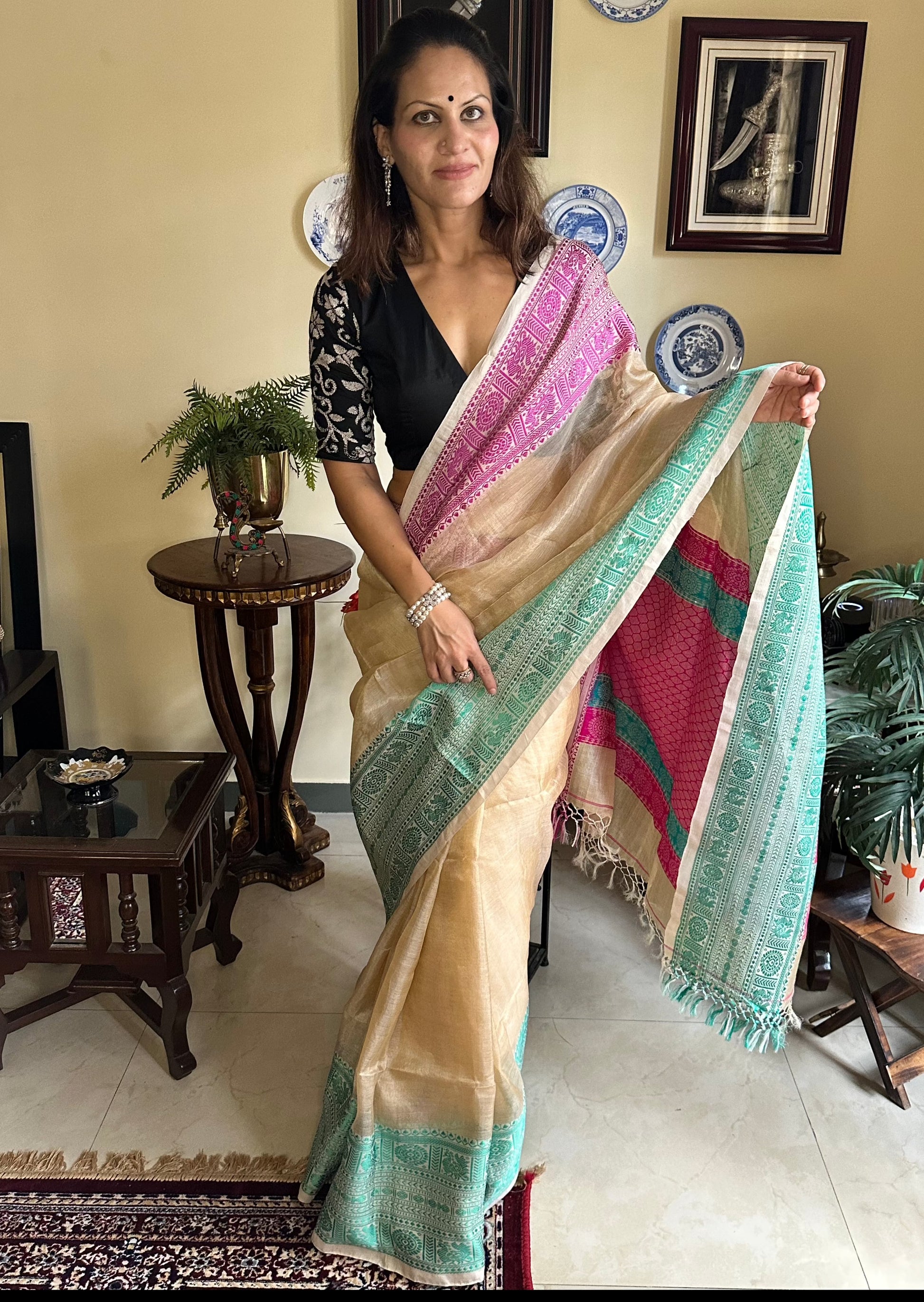 Tassur Silk with Intricate Hand Embroidery - Raahini