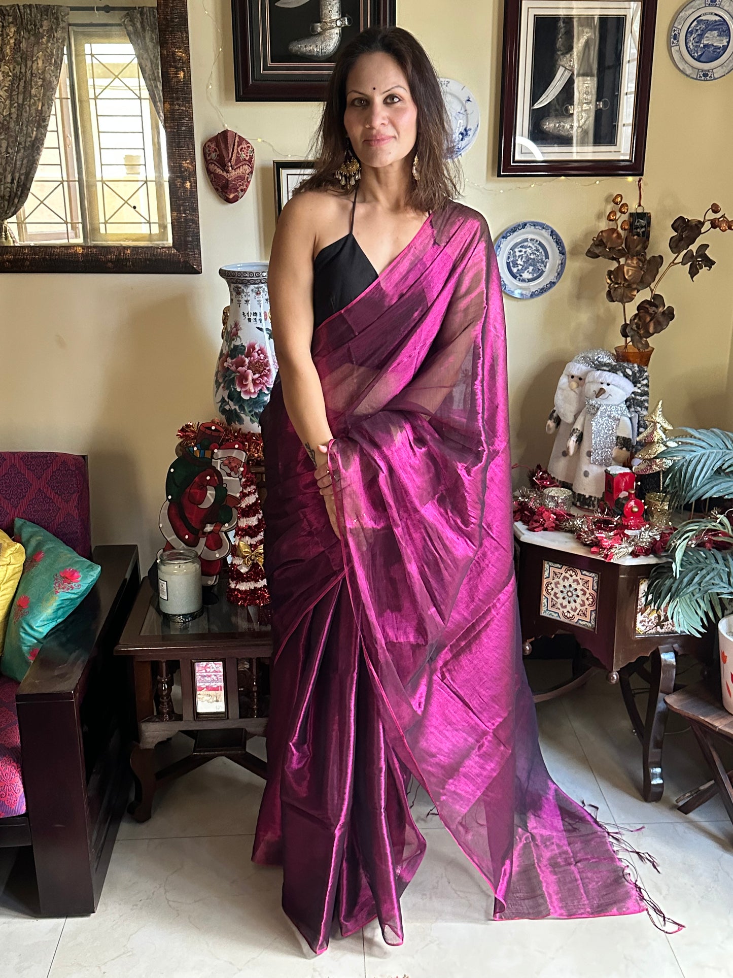 Pink Pure Mul Mul Handwoven Tissue Cotton Sari (Borderless) - Raahini