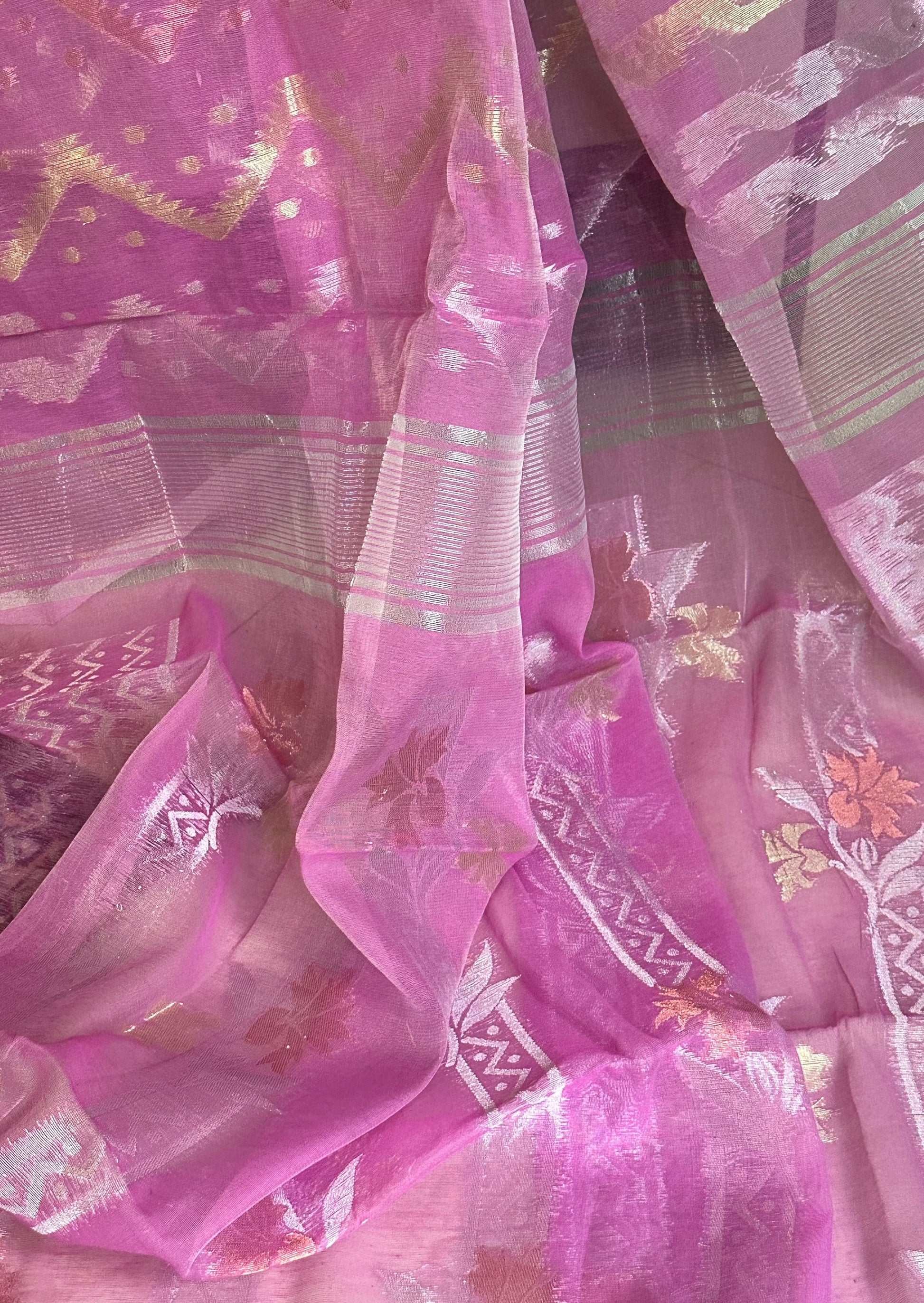 Pink Cotton Silk Jamdani Sari - Raahini