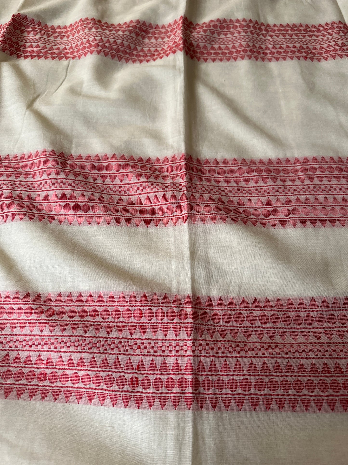 Cream Soft Handloom Cotton Saree with Red Border