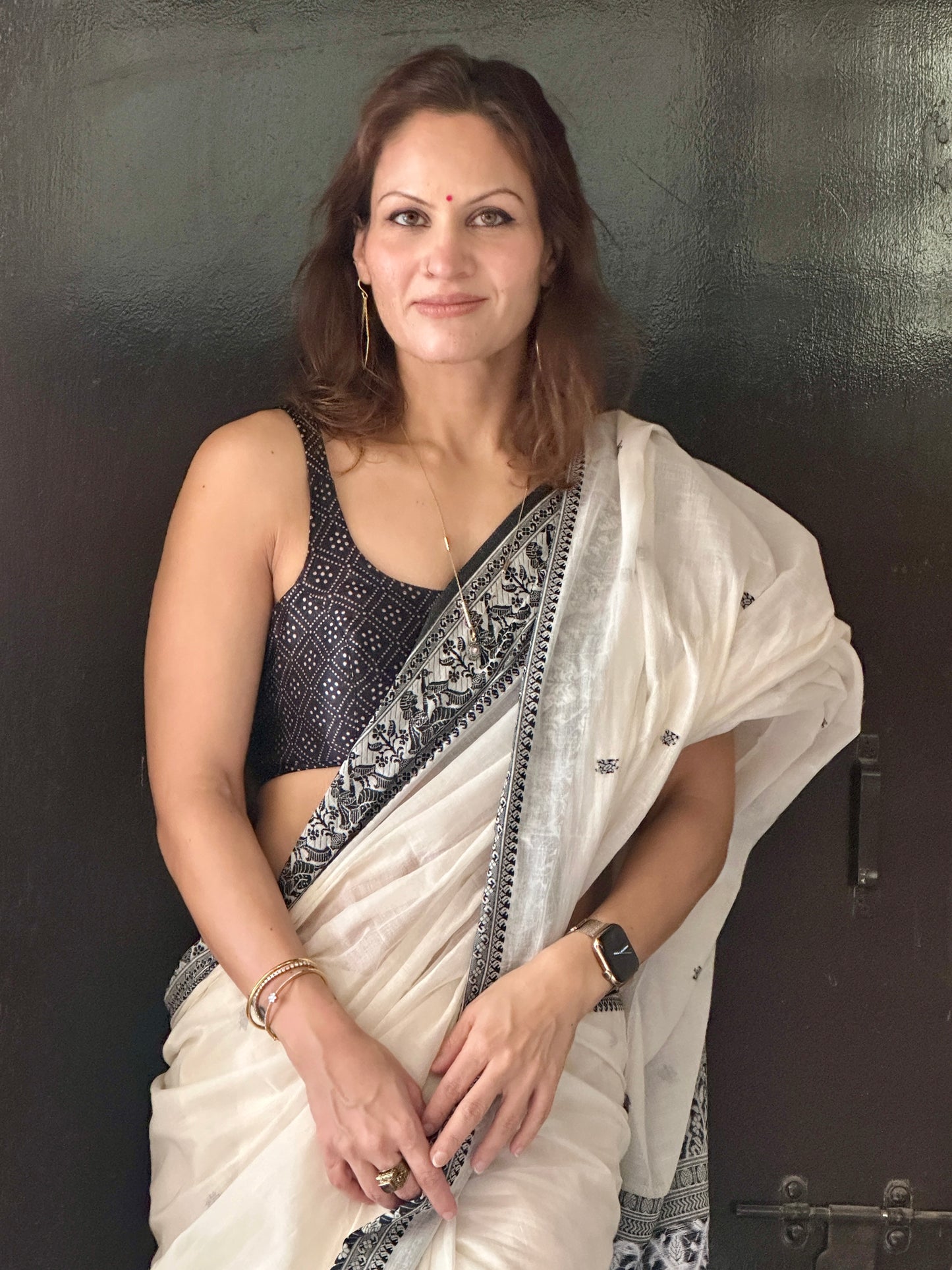 White Pure Cotton Baluchari Saree with Black Weaving