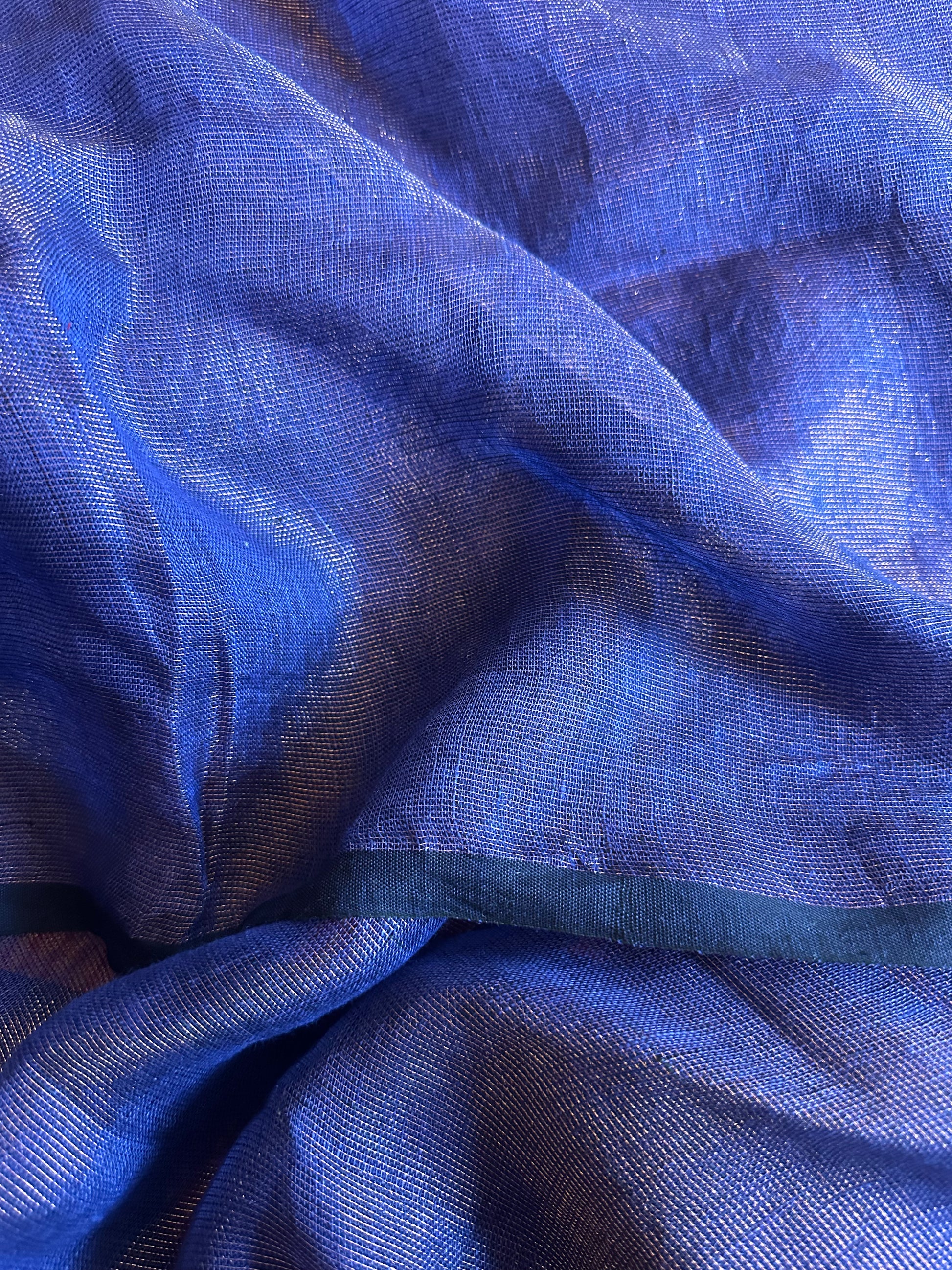 Handloom Linen Tissue with Contrast Zari Woven Pallu - Raahini