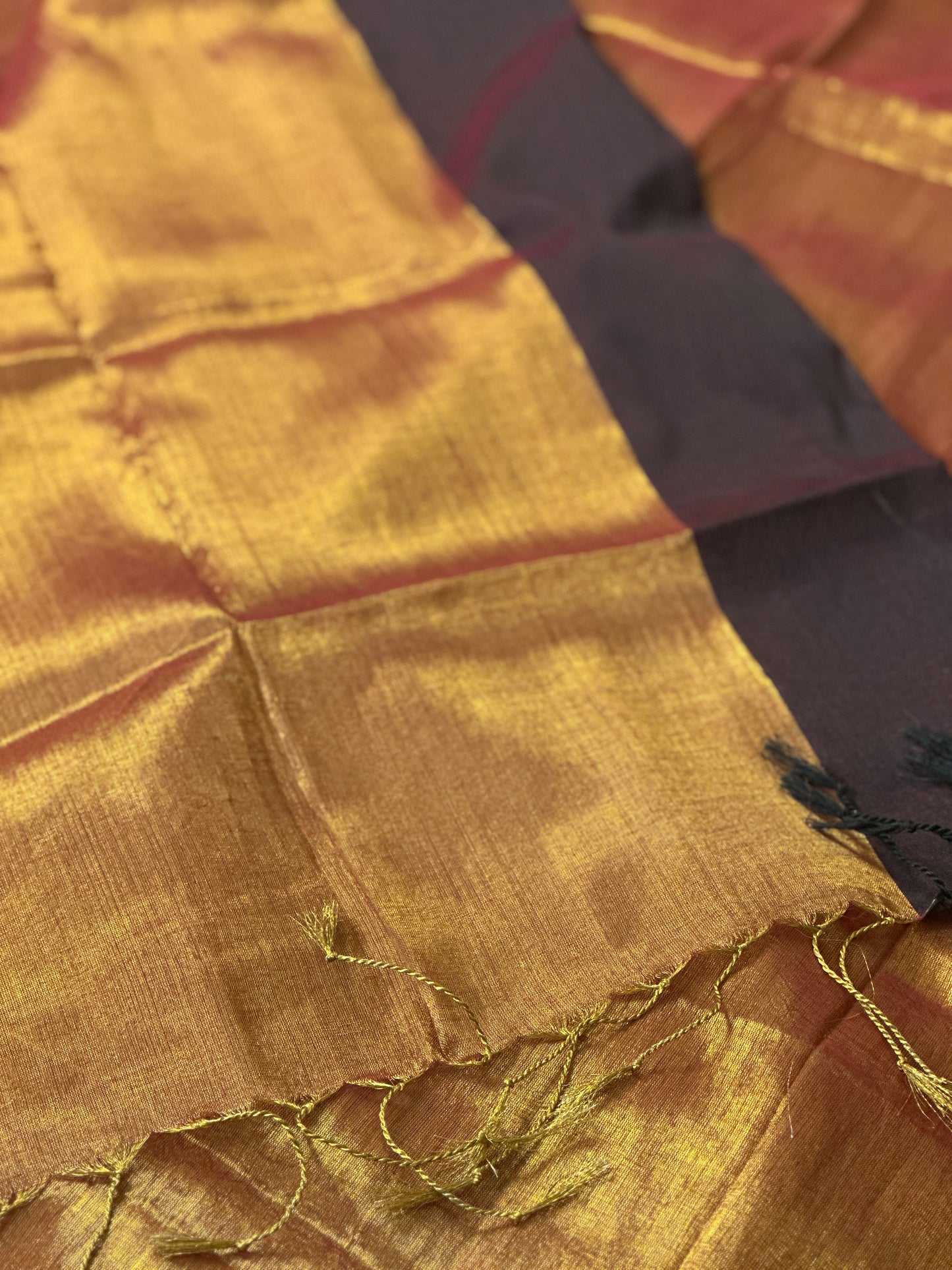 Copper Pure Mul Mul Handwoven Tissue Cotton Saree with Thick Black Border