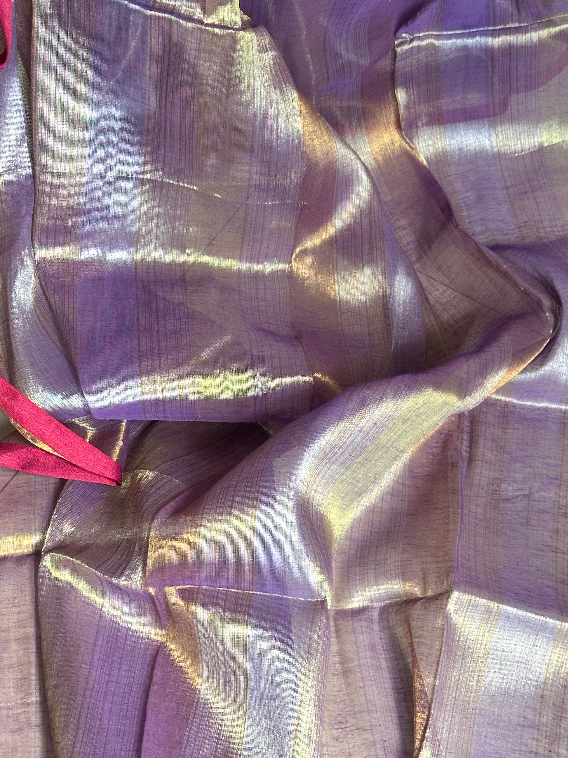 Lavender Pure Mul Mul Handwoven Striped Tissue Cotton Sari - Raahini