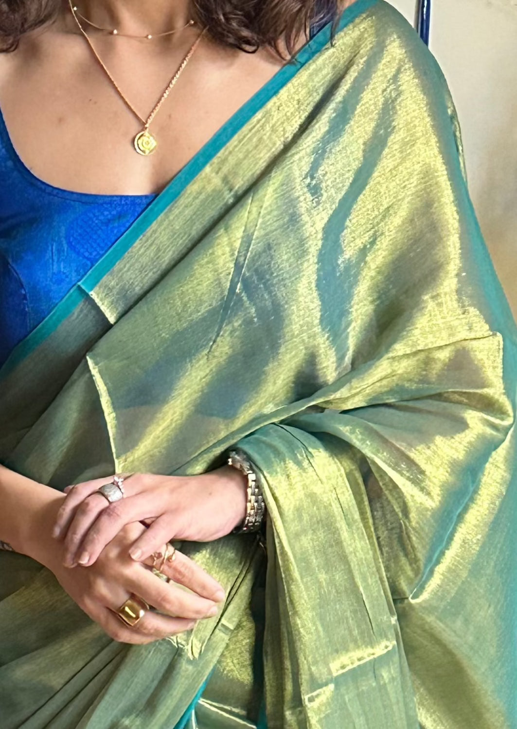 Green Pure Mul Mul Handwoven Tissue Cotton Sari - Raahini