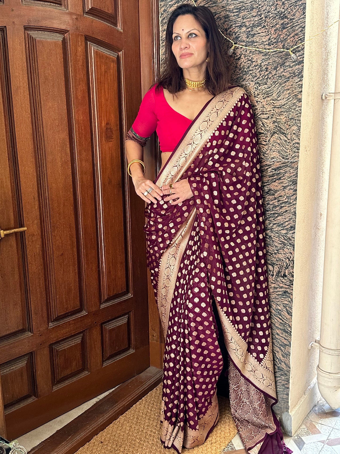 Deep Mauve Banarasi Pure Khaddi Georgette Sari - Raahini