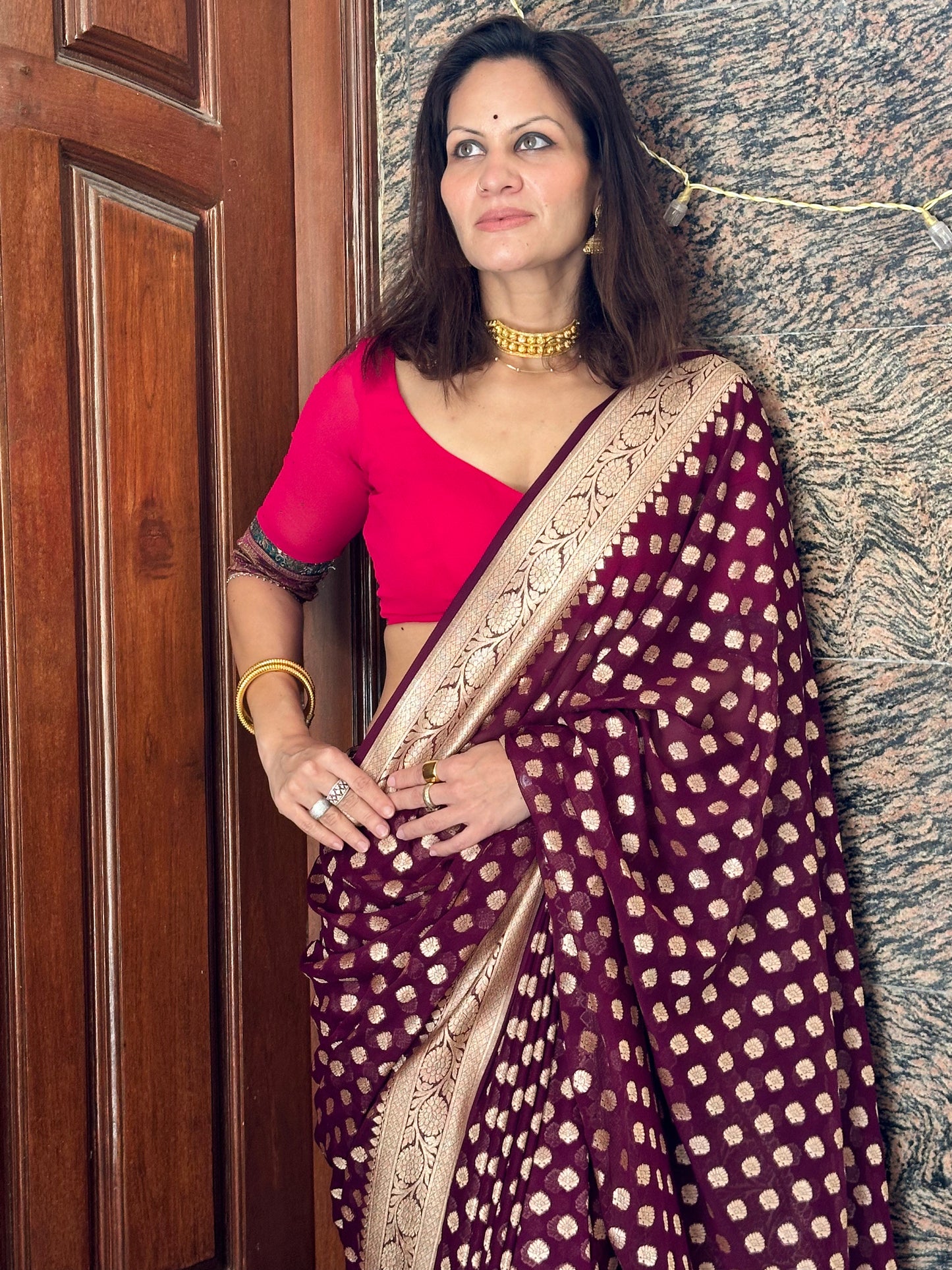 Deep Mauve Banarasi Pure Khaddi Georgette Sari - Raahini