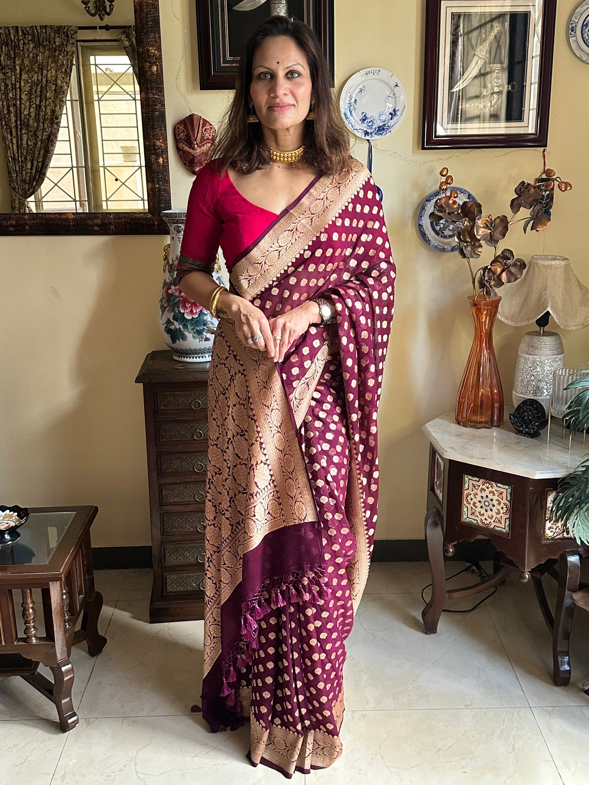 Deep Mauve Banarasi Pure Khaddi Georgette Sari - Raahini