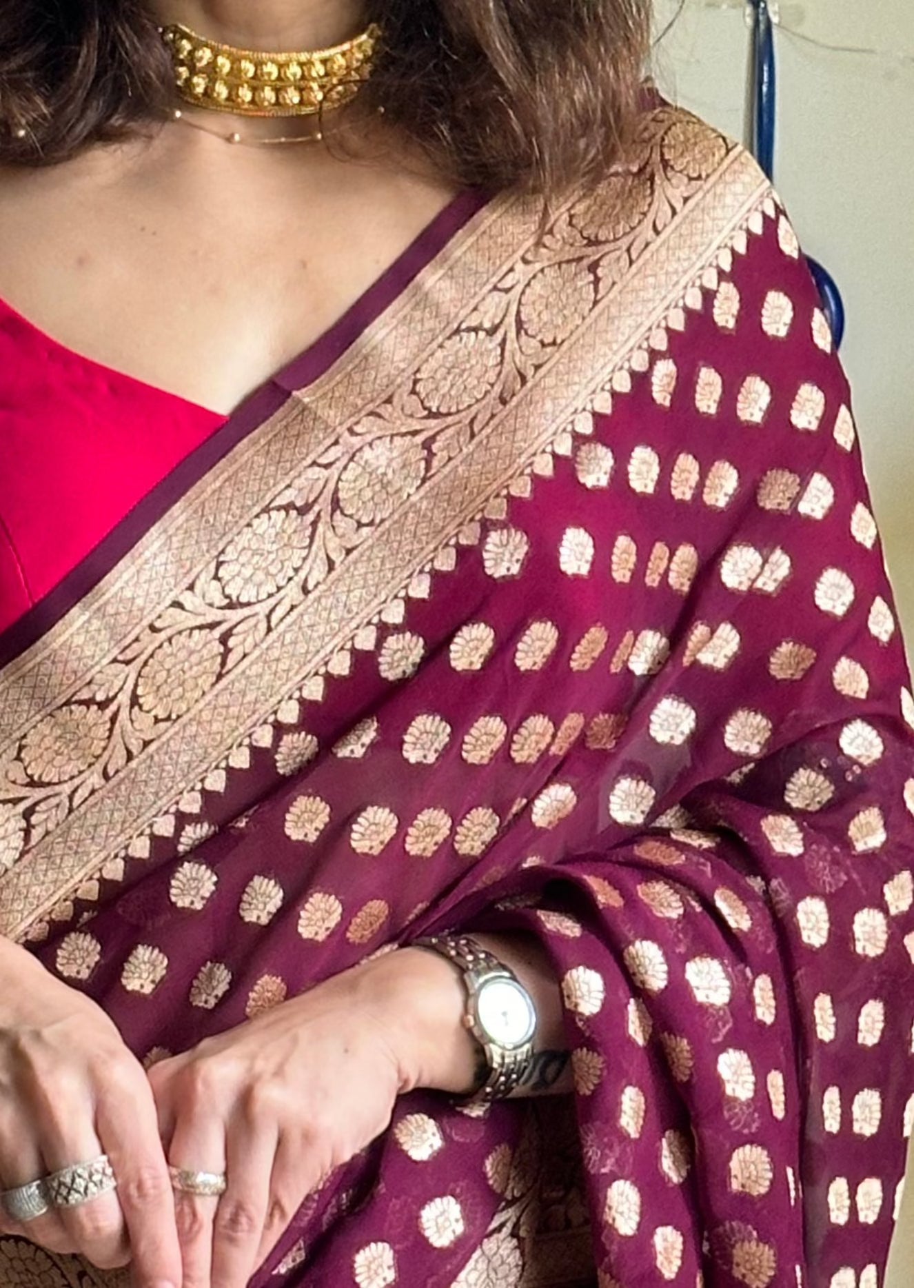 Deep Mauve Banarasi Pure Khaddi Georgette Sari - Raahini