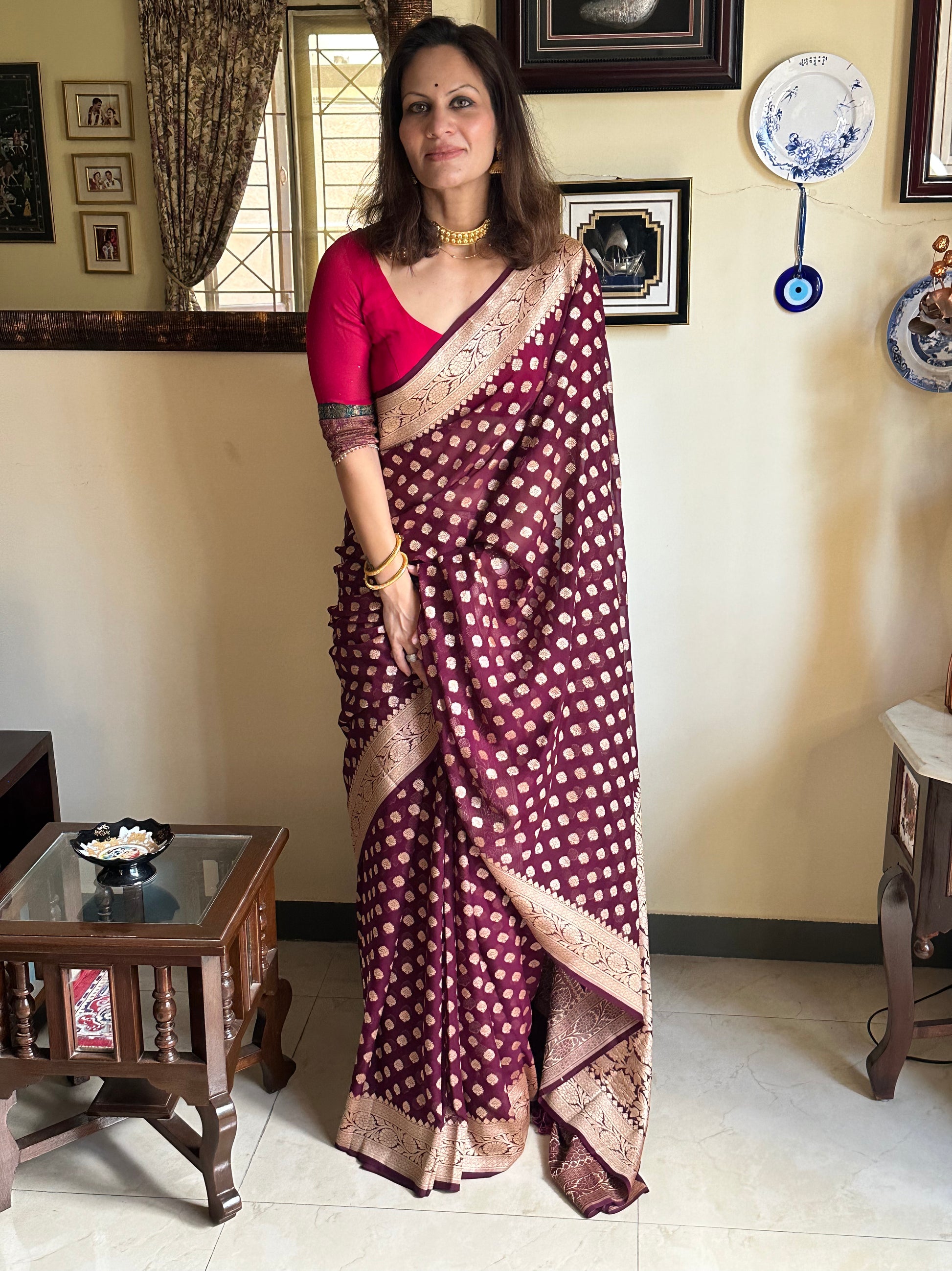 Deep Mauve Banarasi Pure Khaddi Georgette Sari - Raahini