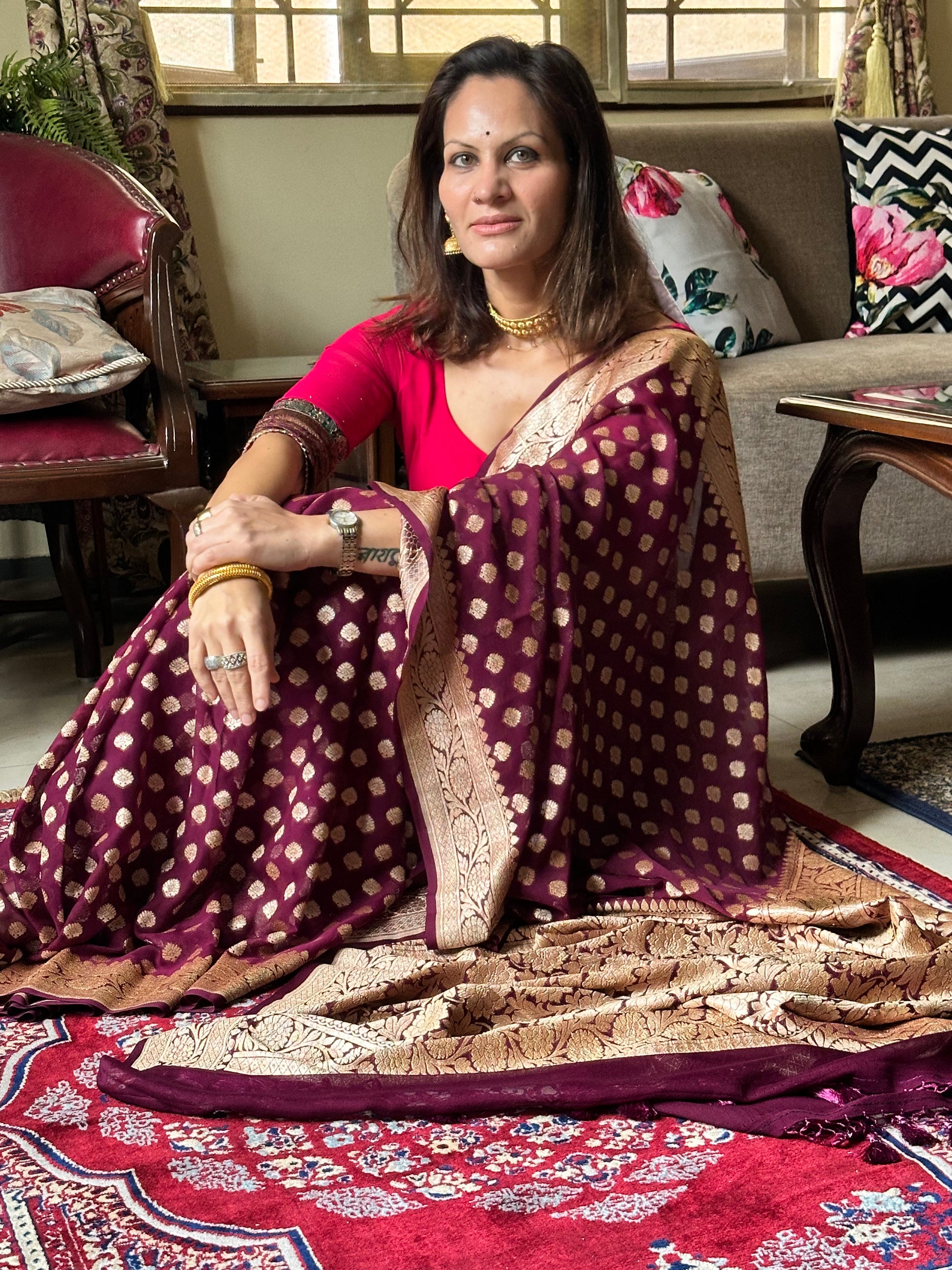 Deep Mauve Banarasi Pure Khaddi Georgette Sari - Raahini