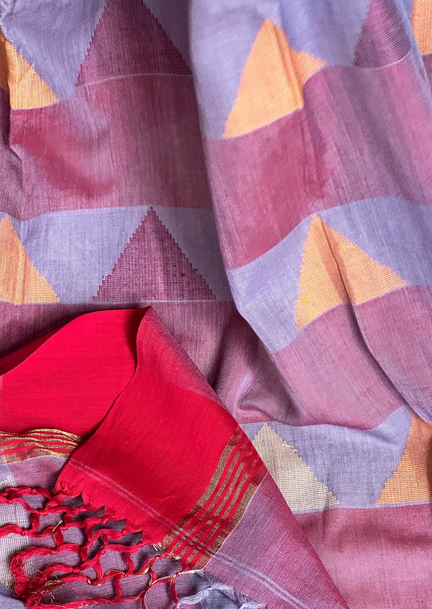 Handloom Soft Cotton Jamdani with Woven Pattern & Zari Stripes - Raahini