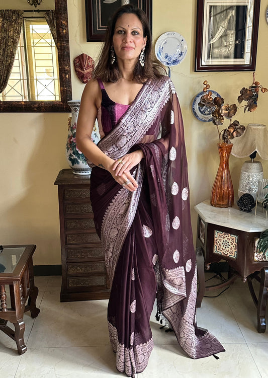 Pure Banarasi Chiffon Khadwa with Zari - Raahini