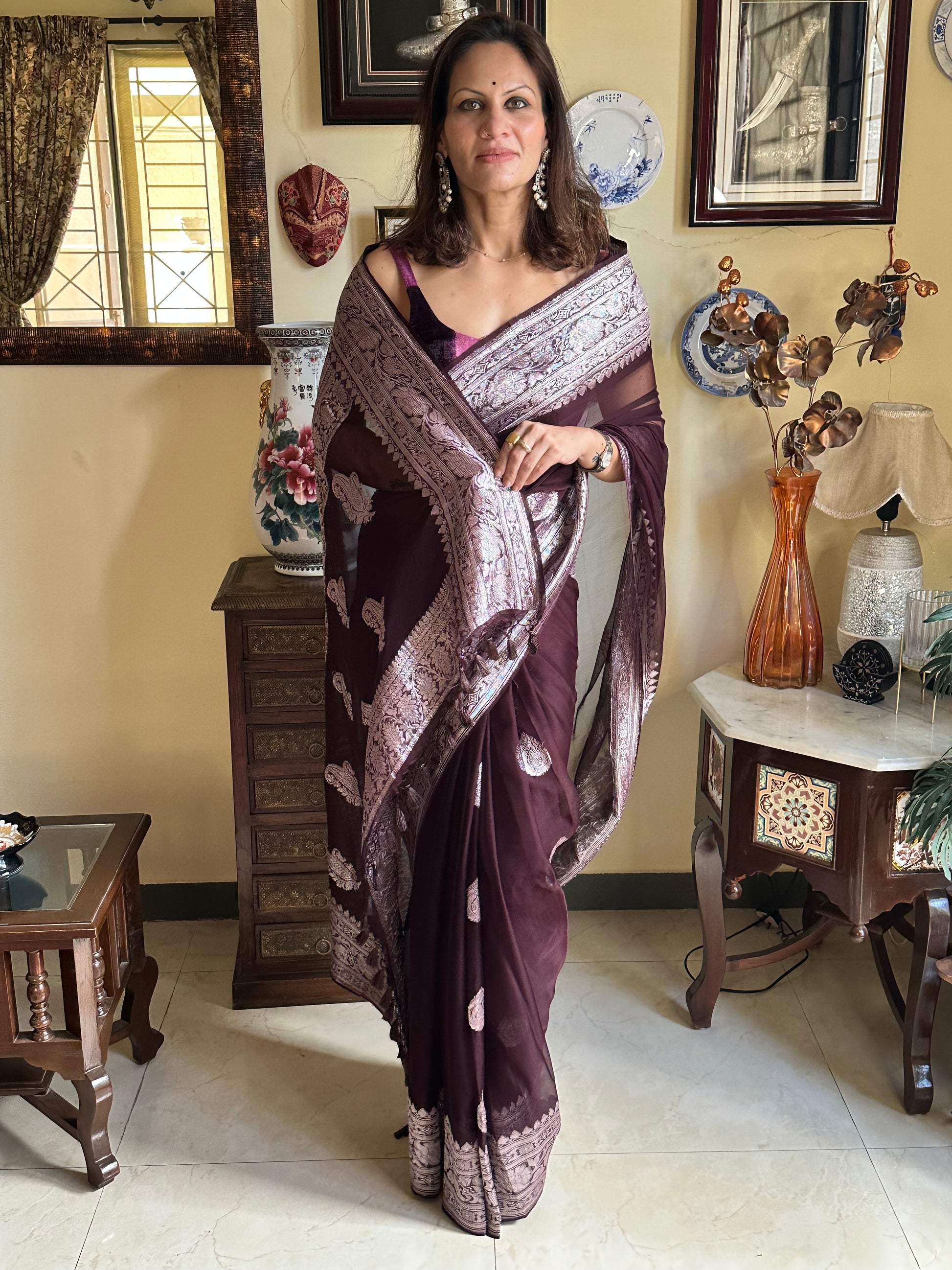 Pure Banarasi Chiffon Khadwa with Zari - Raahini