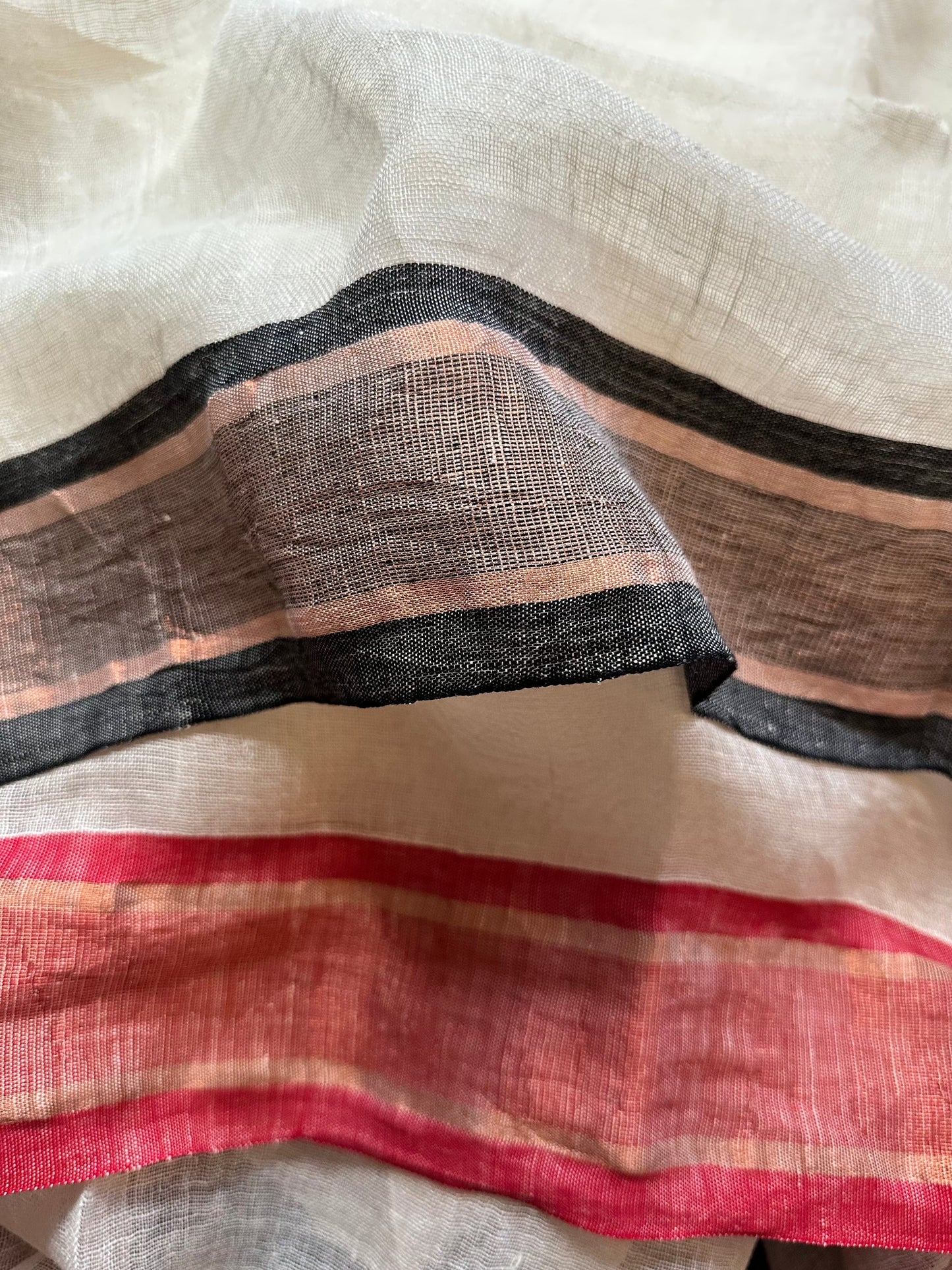 Pure Linen with Red & Black Border - Raahini