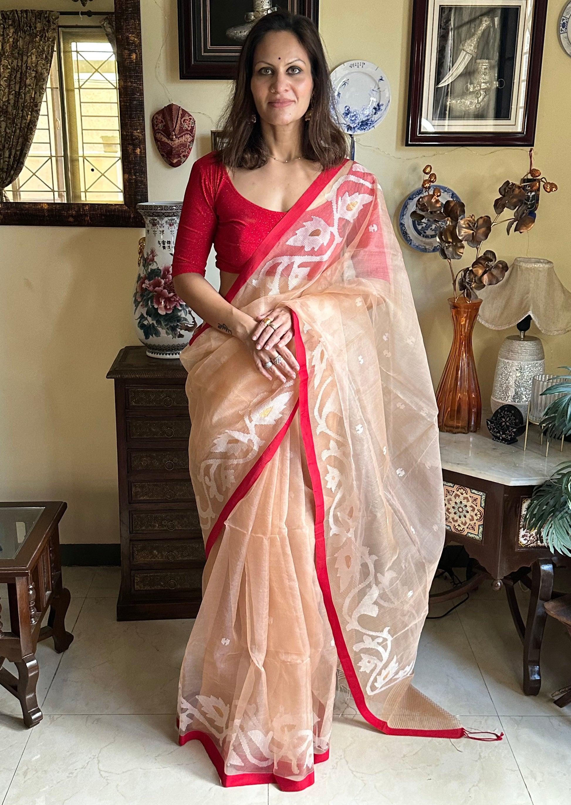 Pure Muslin Silk Jamdani with Intricate Needle Work - Raahini