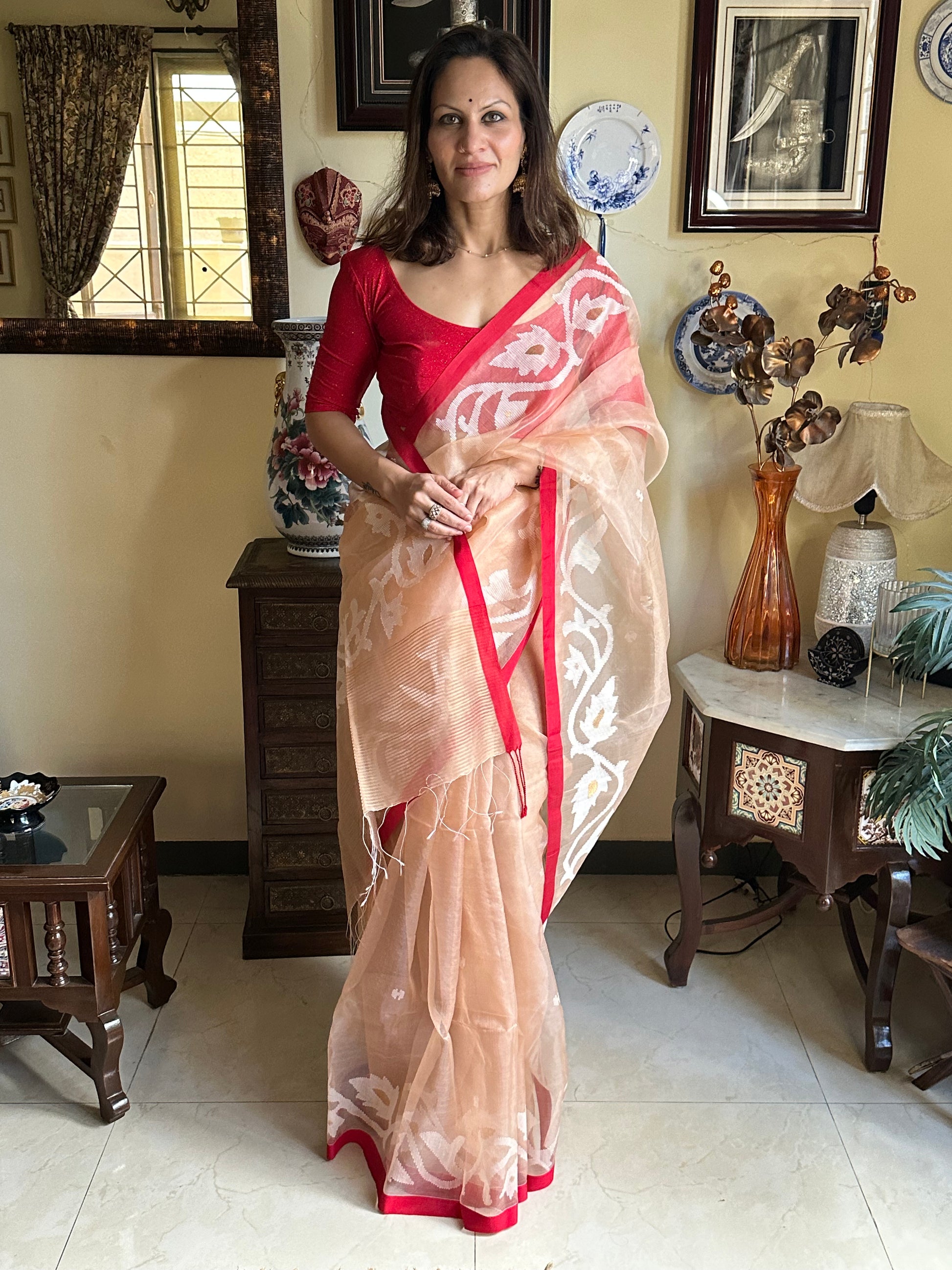 Pure Muslin Silk Jamdani with Intricate Needle Work - Raahini