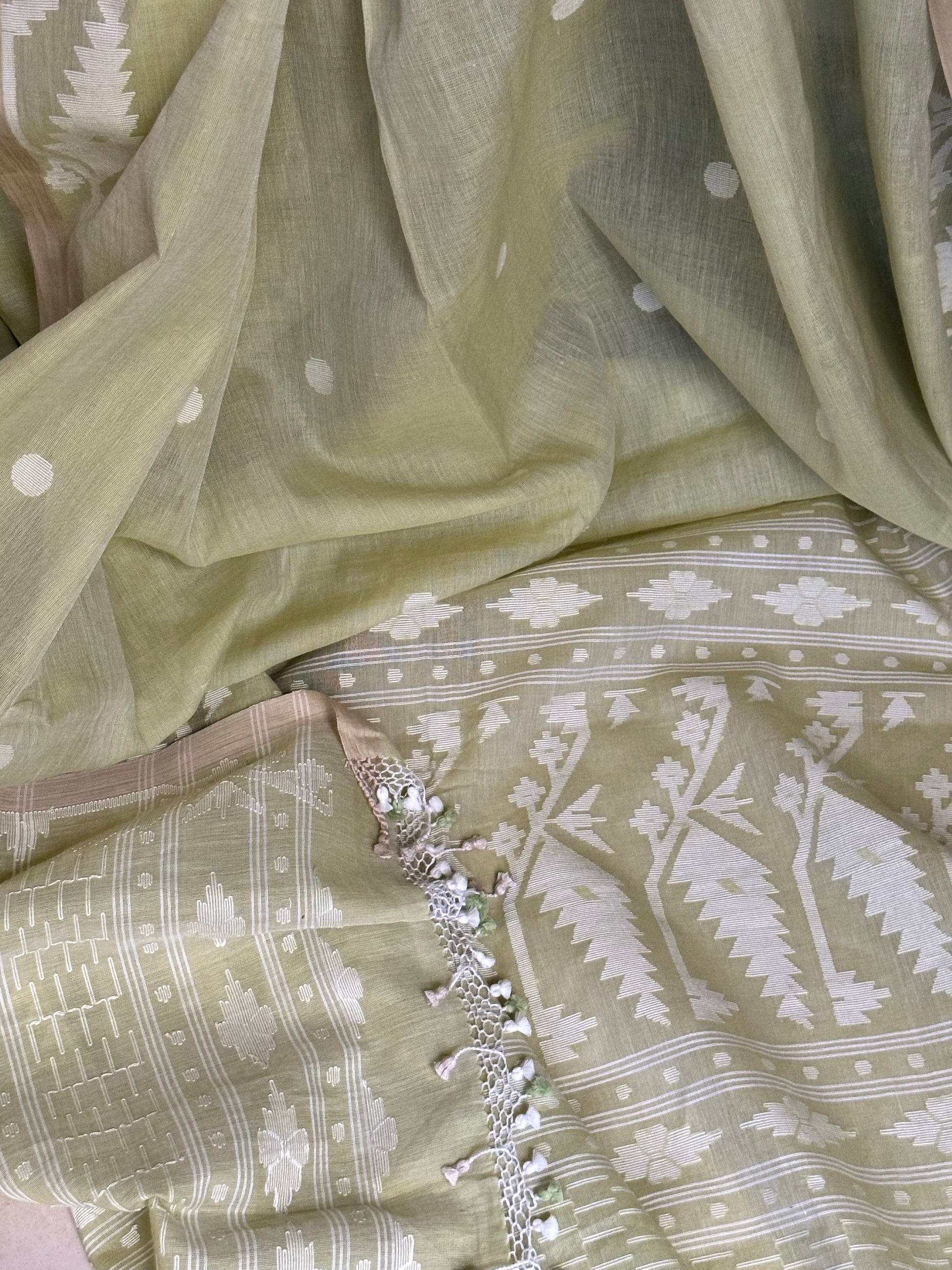 Intricate Needle Work Jamdani on Hand Spun and Handwoven Pure Khaadi - Raahini