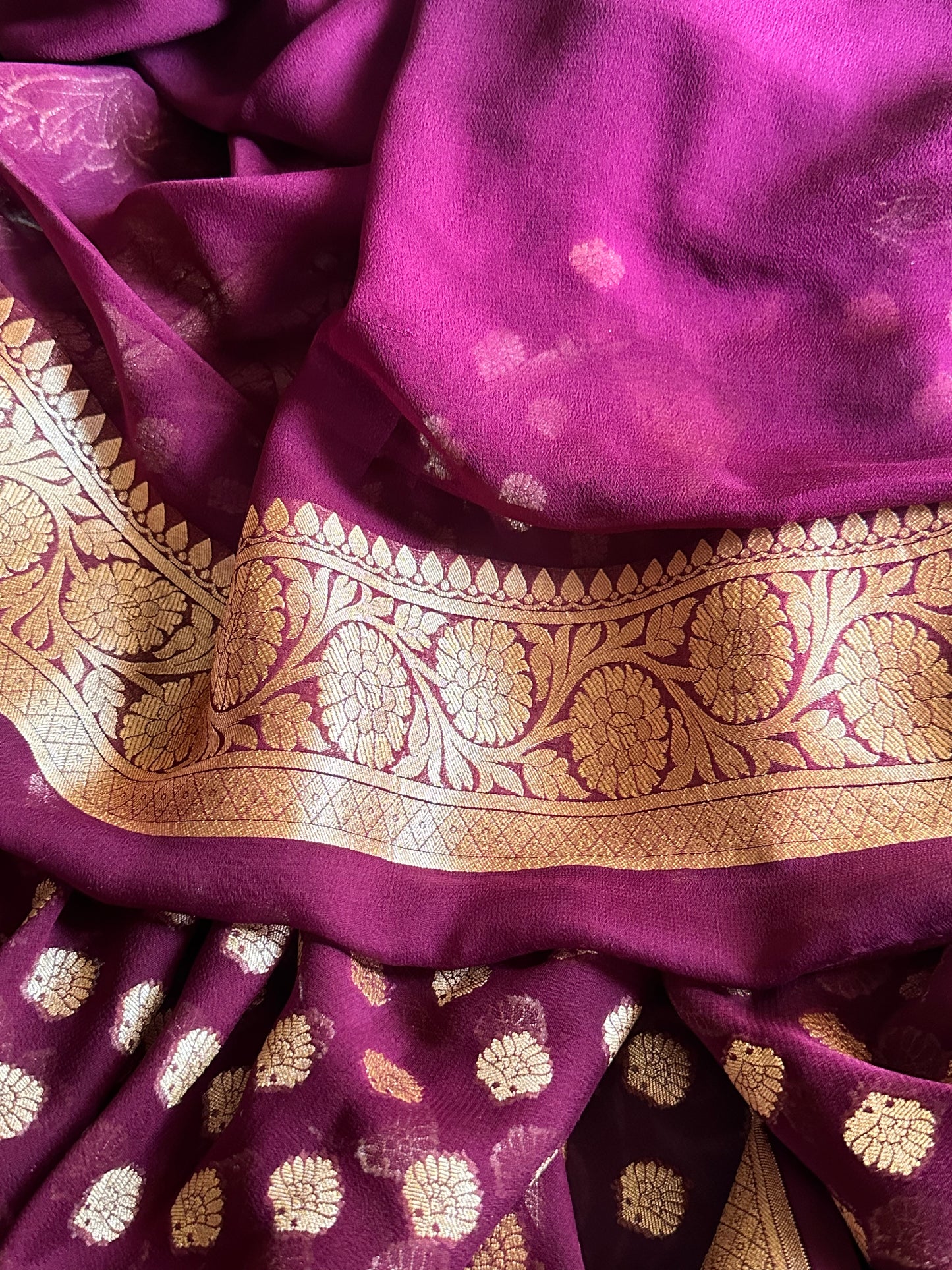 Deep Mauve Banarasi Pure Khaddi Georgette Sari - Raahini