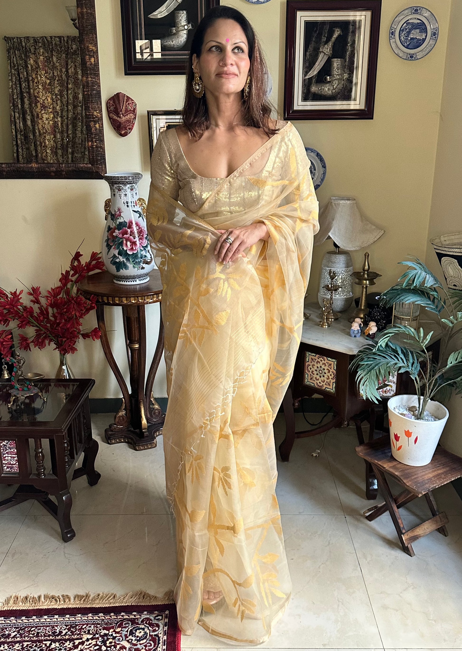 Pure Muslin Silk Handloom Jamdani Sari - Raahini