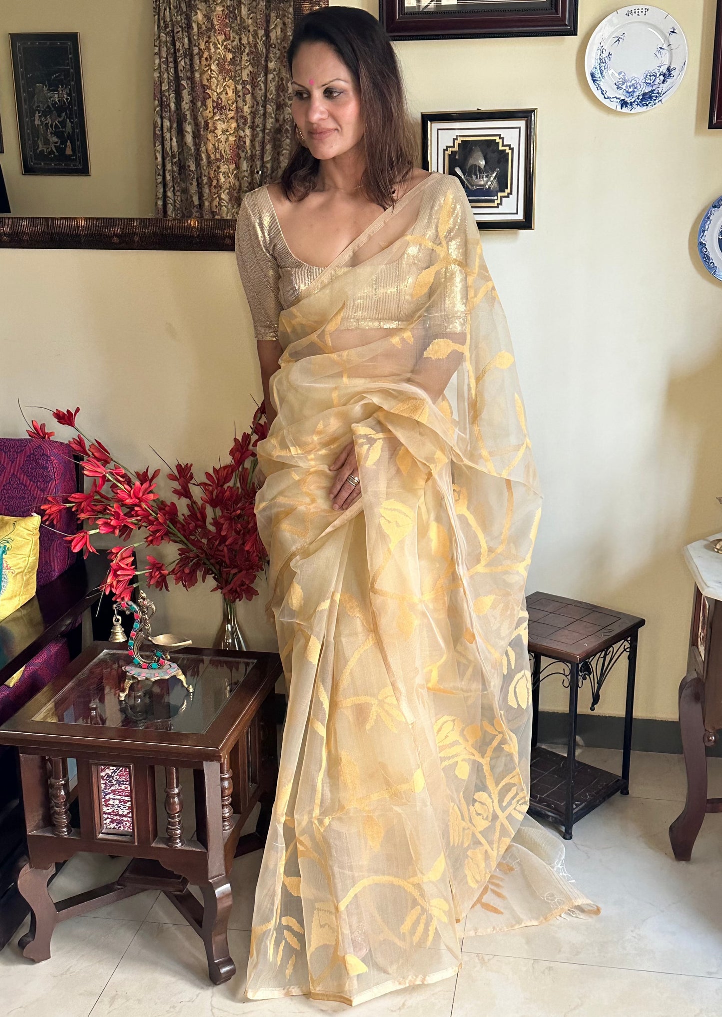 Pure Muslin Silk Handloom Jamdani Sari - Raahini