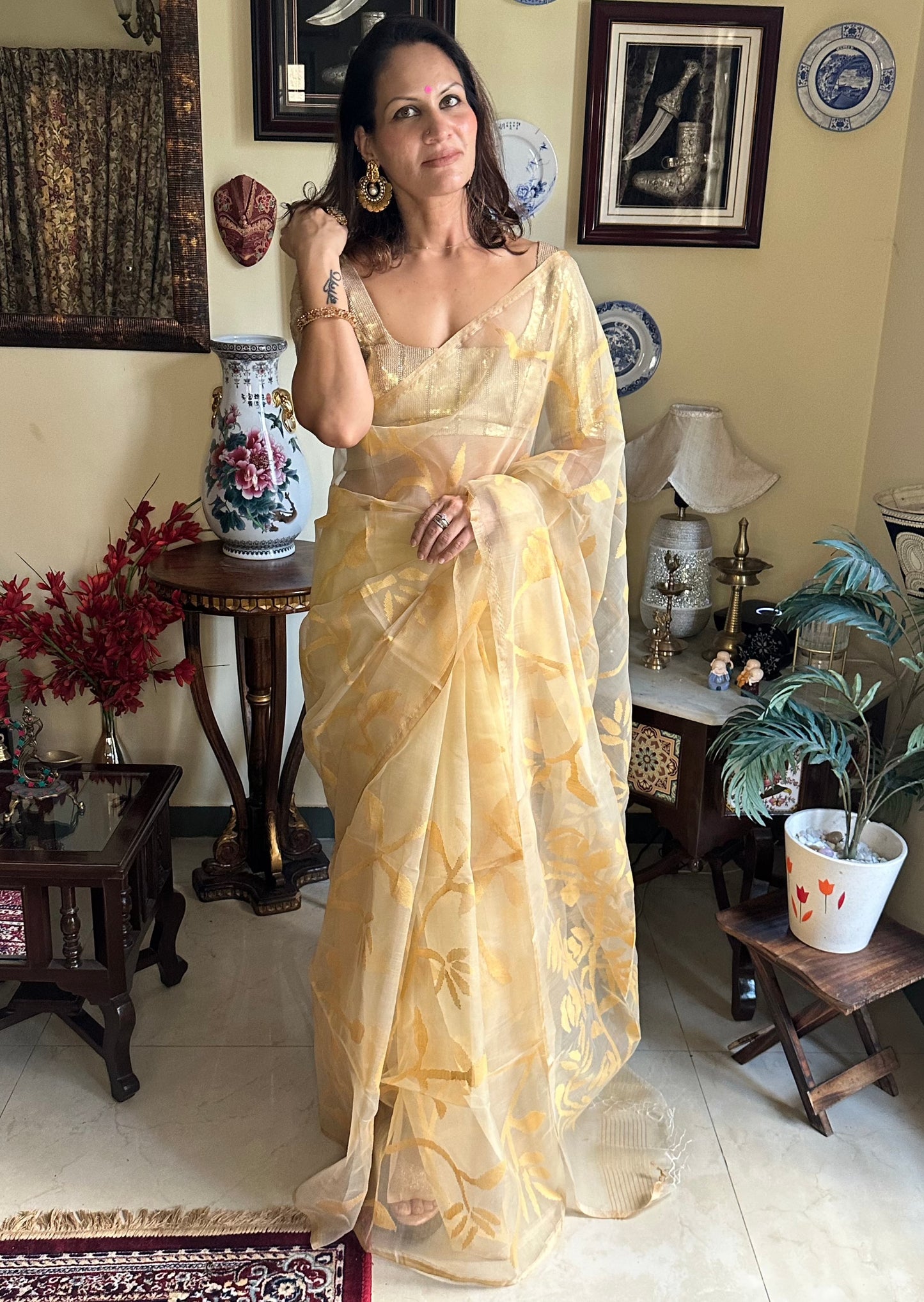 Pure Muslin Silk Handloom Jamdani Sari - Raahini