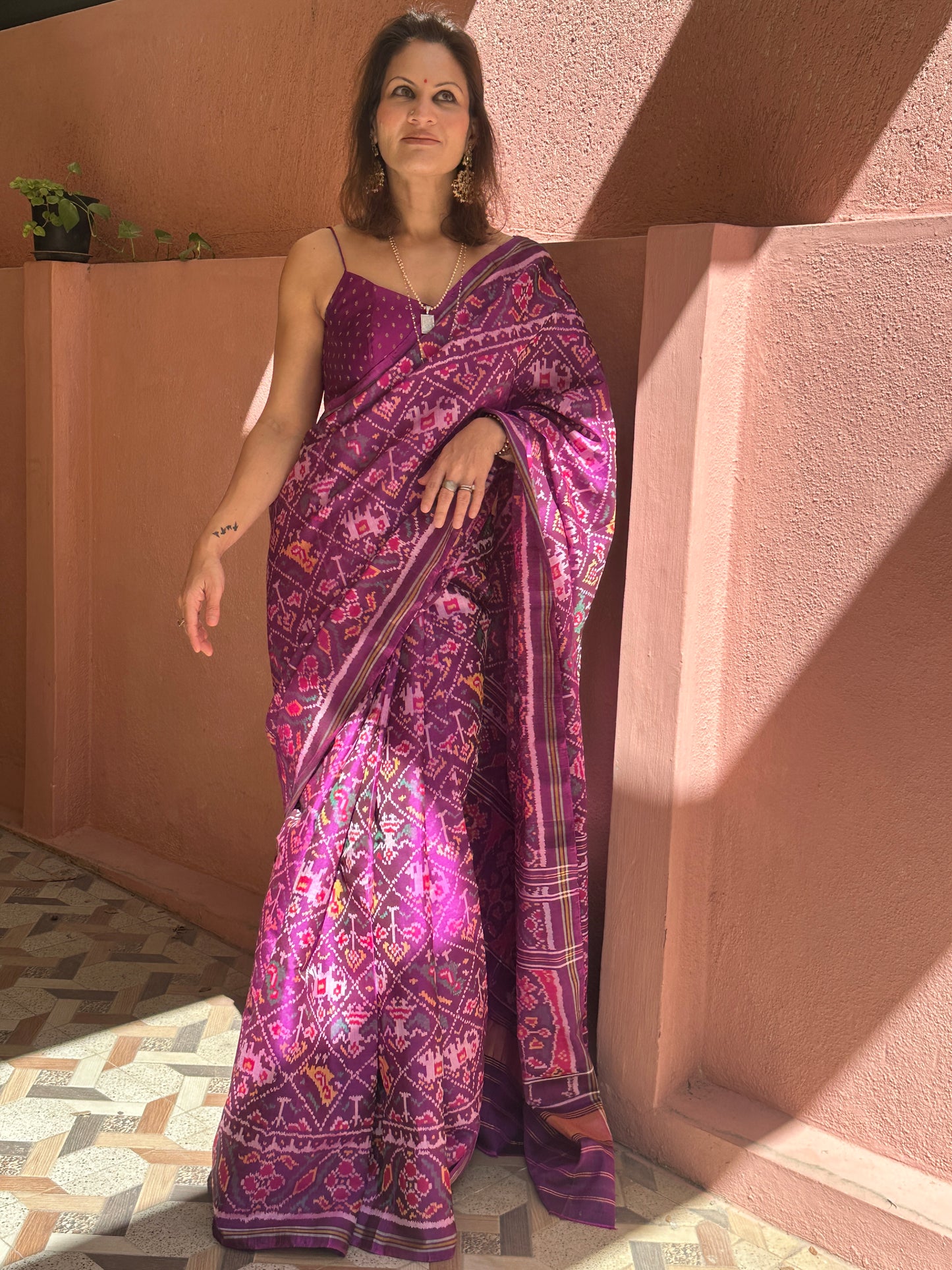 Purple Handwoven Pure Mulberry Silk Patola Saree