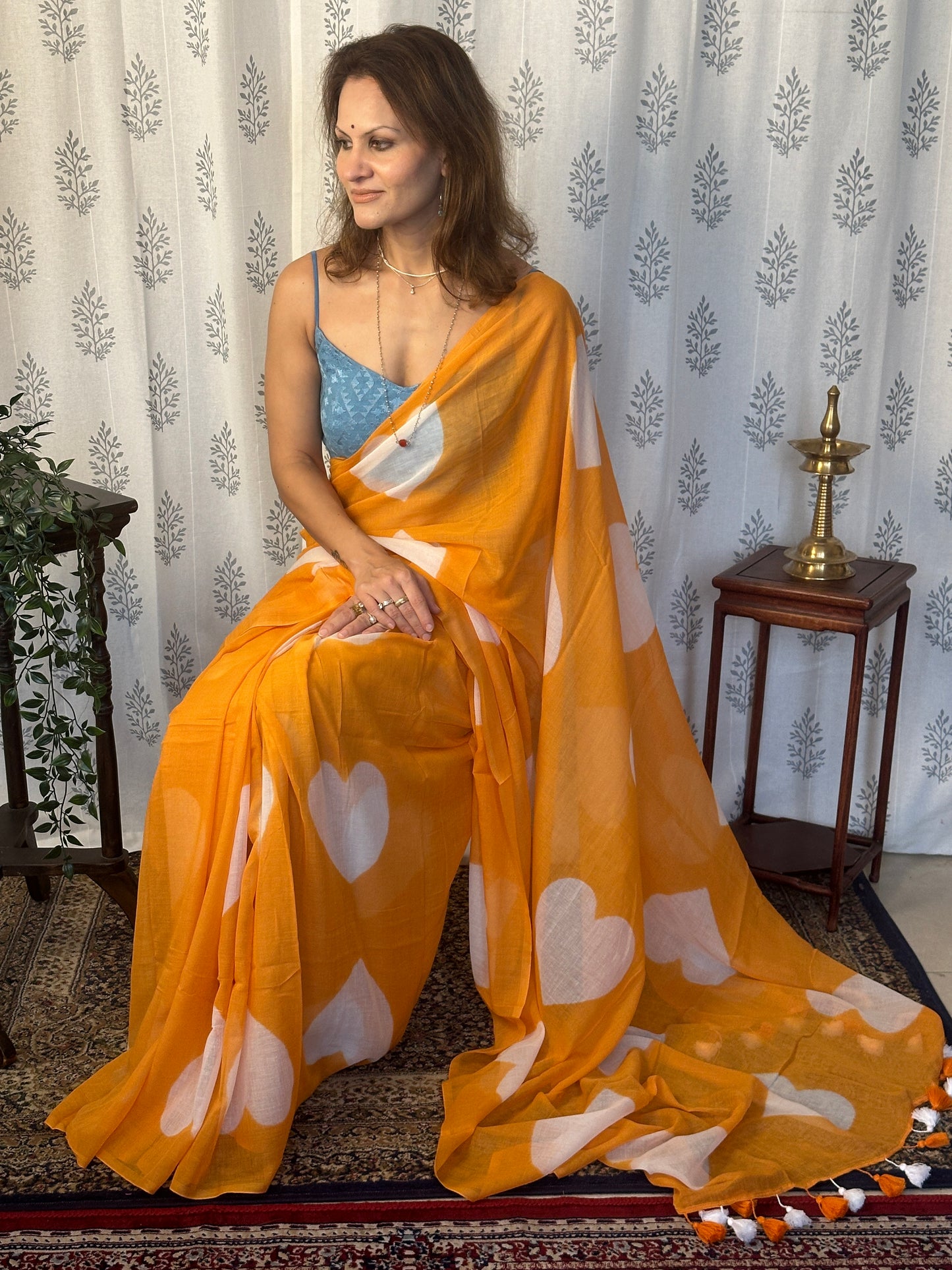 Orange Pure Mul Mul Cotton with White Hearts