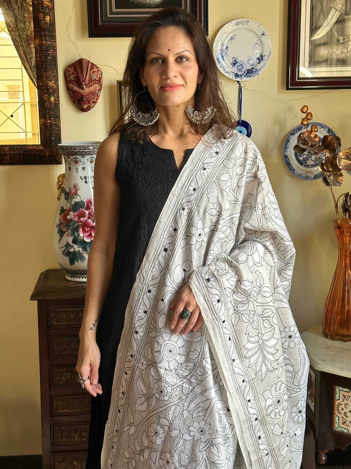 Pure Bangalore Silk Dupatta with Intricate Kaatha Handwork - Raahini