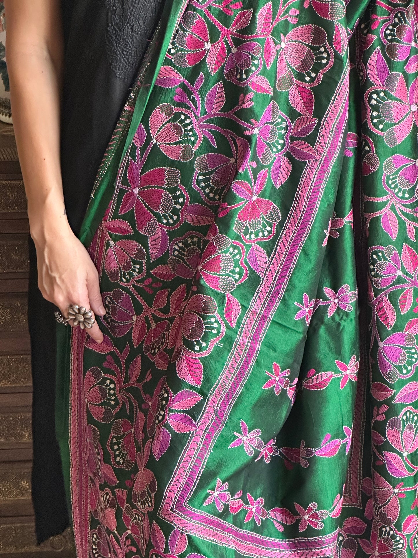 Pure Bangalore Silk Dupatta with Intricate Kaatha Handwork - Raahini