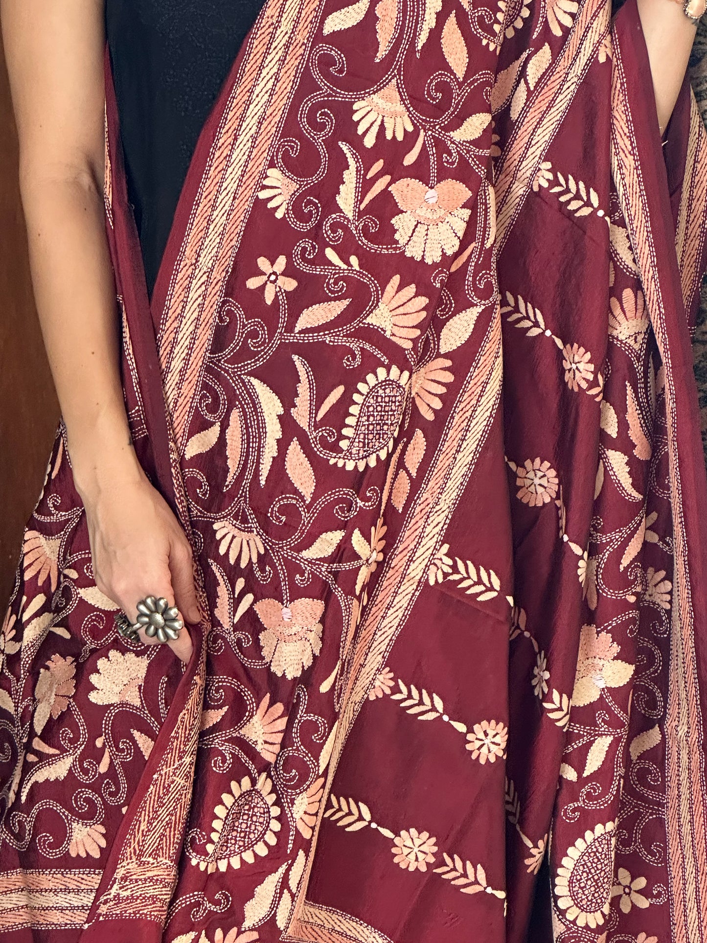 Pure Bangalore Silk Dupatta with Intricate Kaatha Handwork - Raahini