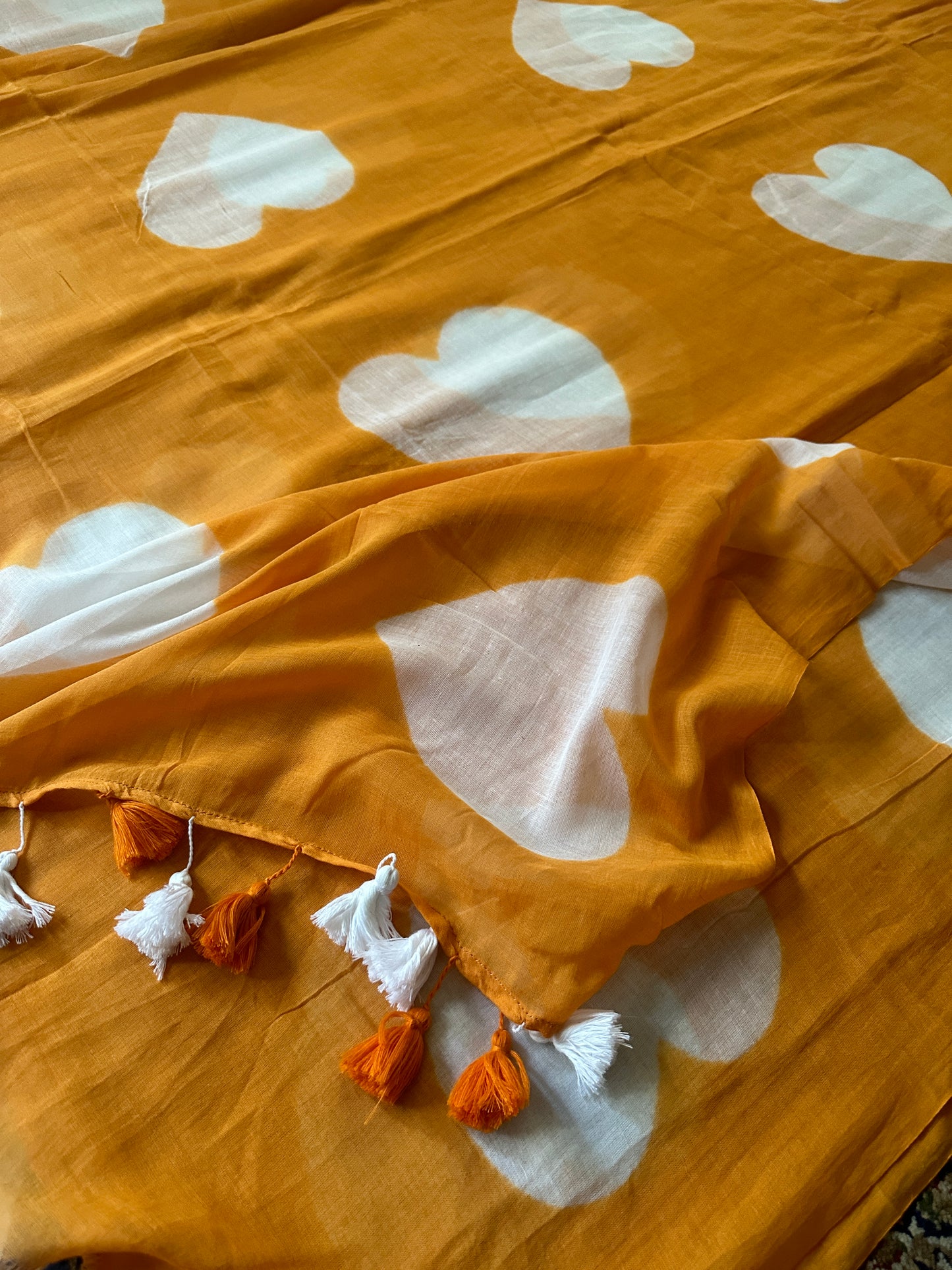 Orange Pure Mul Mul Cotton with White Hearts