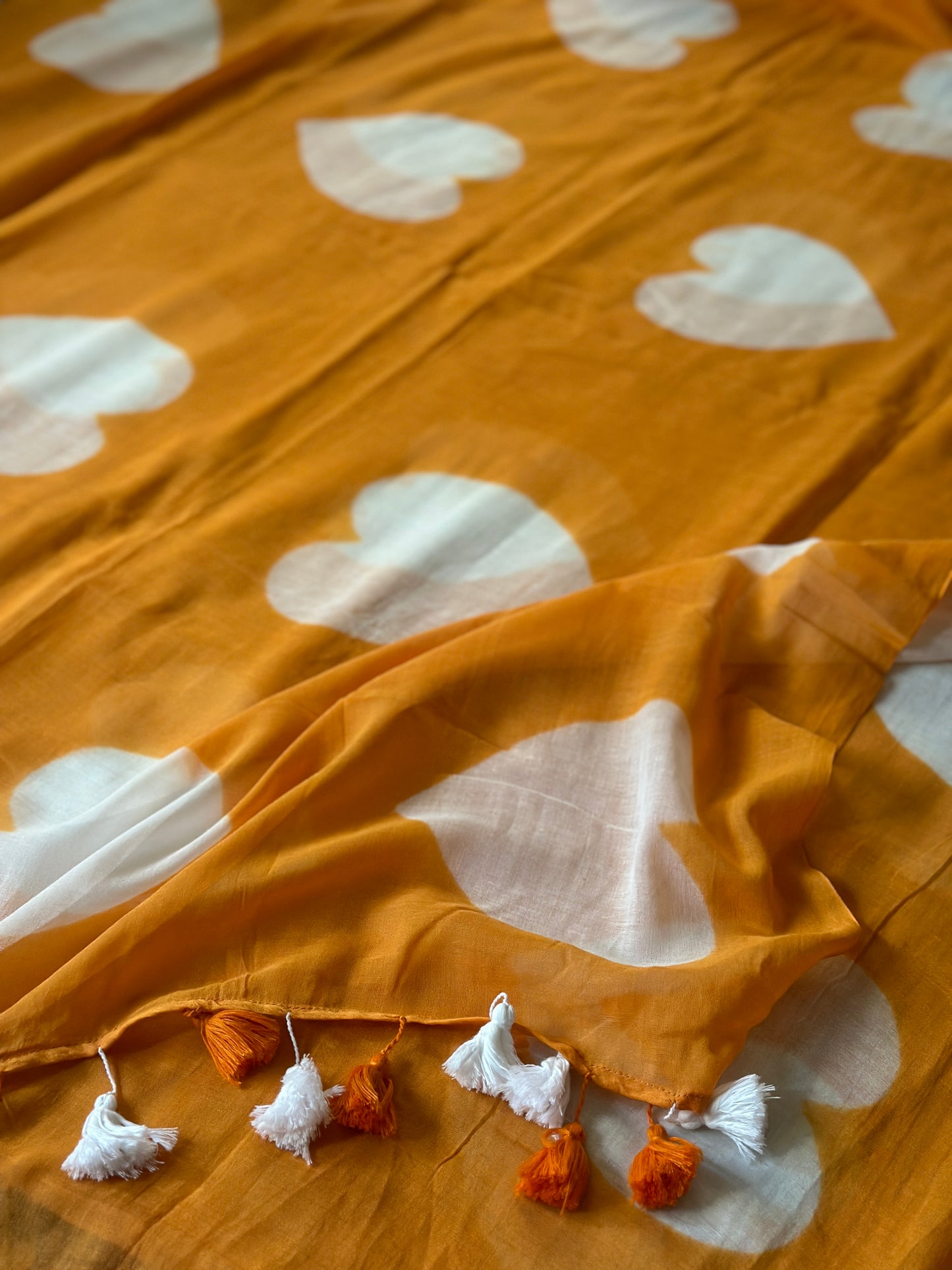 Orange Pure Mul Mul Cotton with White Hearts