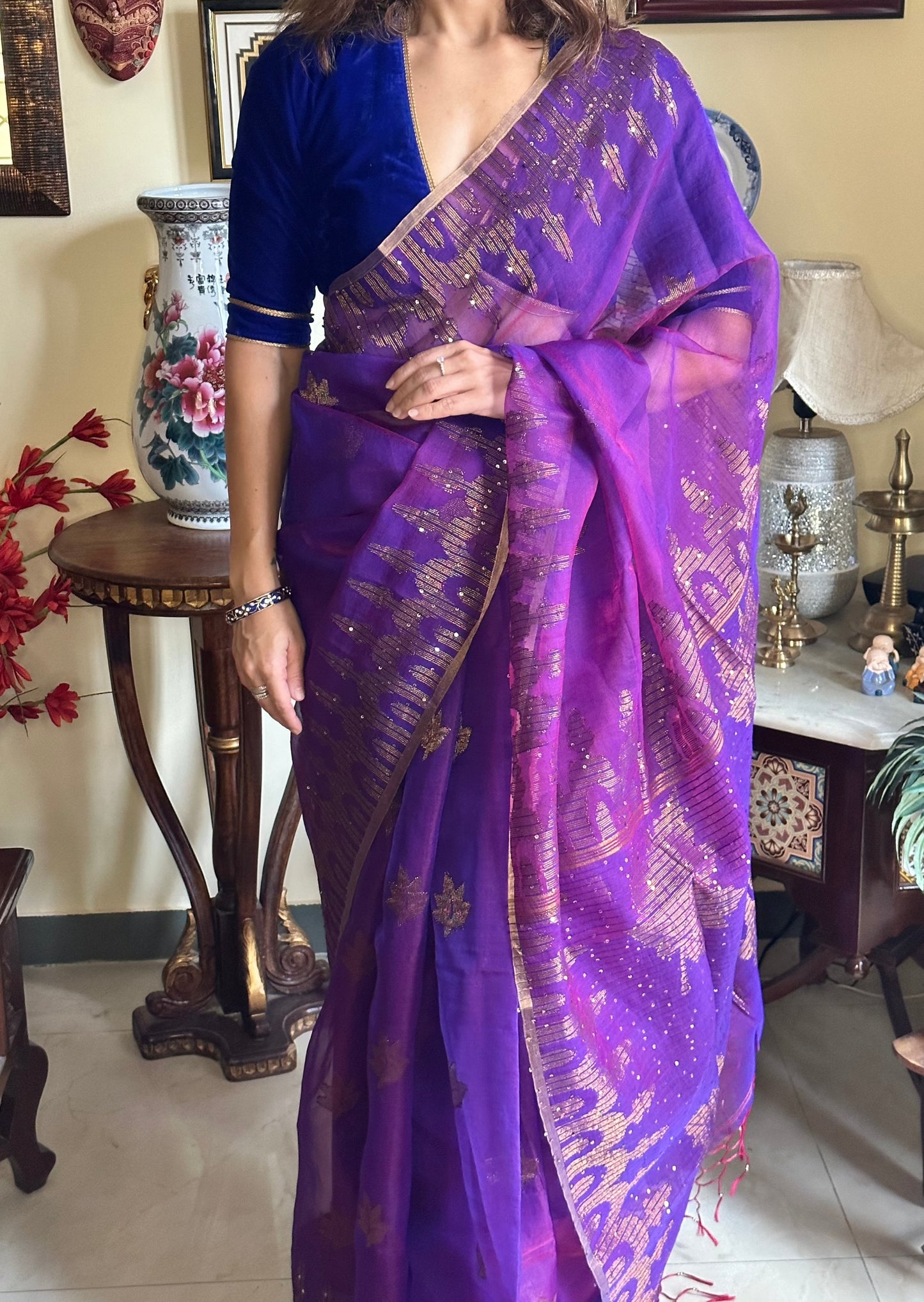 Pure Muslin Silk Handloom Jamdani Sari - Raahini