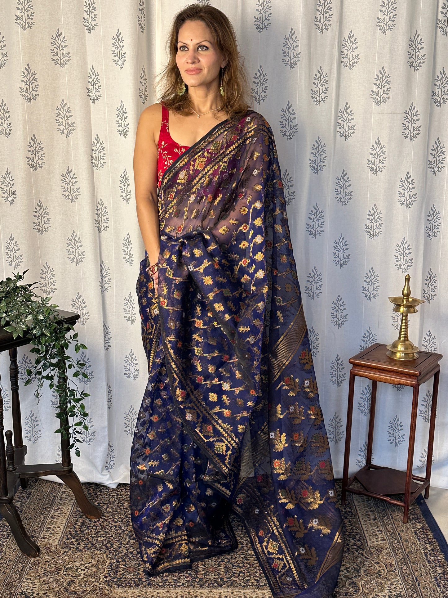 Blue Pure Muslin Silk Handloom Jamdani Saree