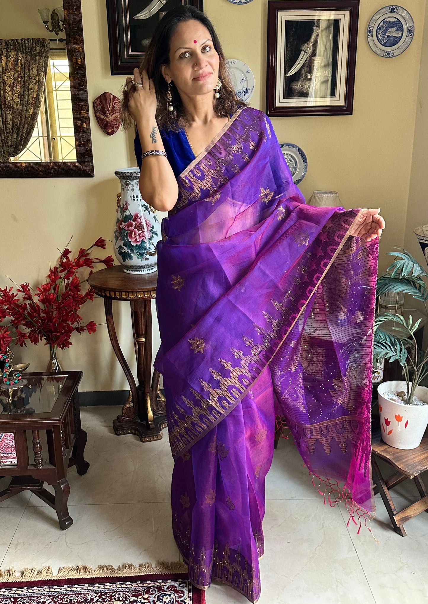 Pure Muslin Silk Handloom Jamdani Sari - Raahini