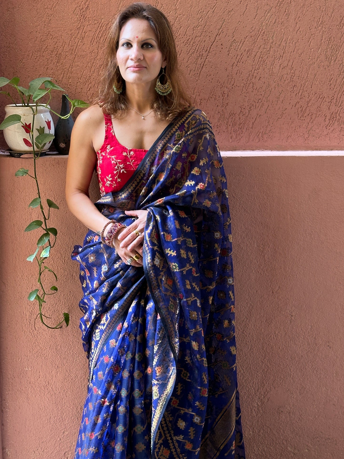 Blue Pure Muslin Silk Handloom Jamdani Saree