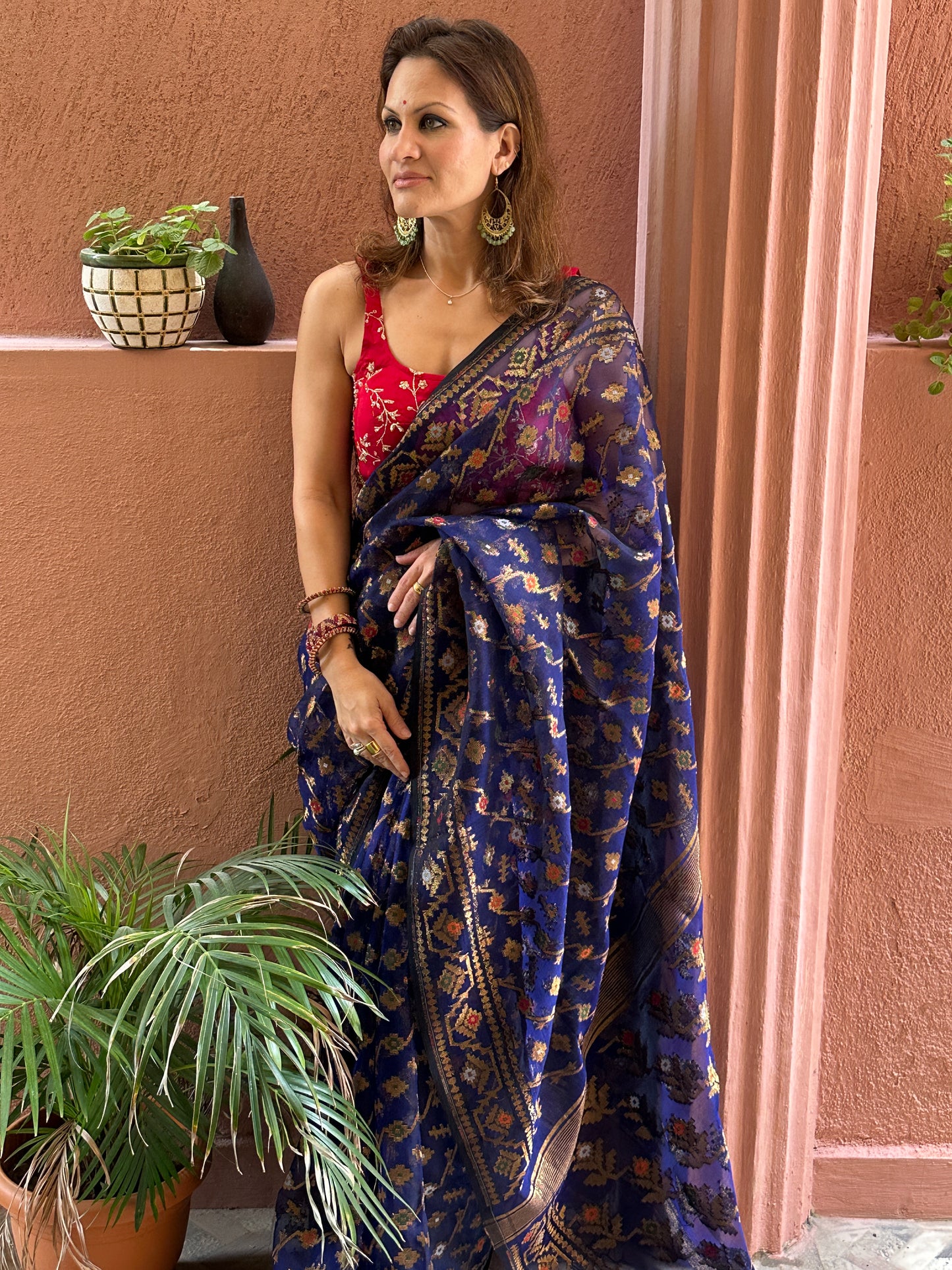 Blue Pure Muslin Silk Handloom Jamdani Saree