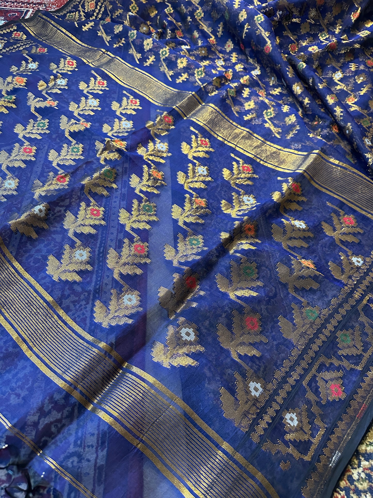 Blue Pure Muslin Silk Handloom Jamdani Saree